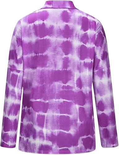 Miniatura 4 de Camisas con botones de teñido anudado para mujer, estilo casual, de manga larga, con solapa, para otoño, blusas elegantes con bolsillo