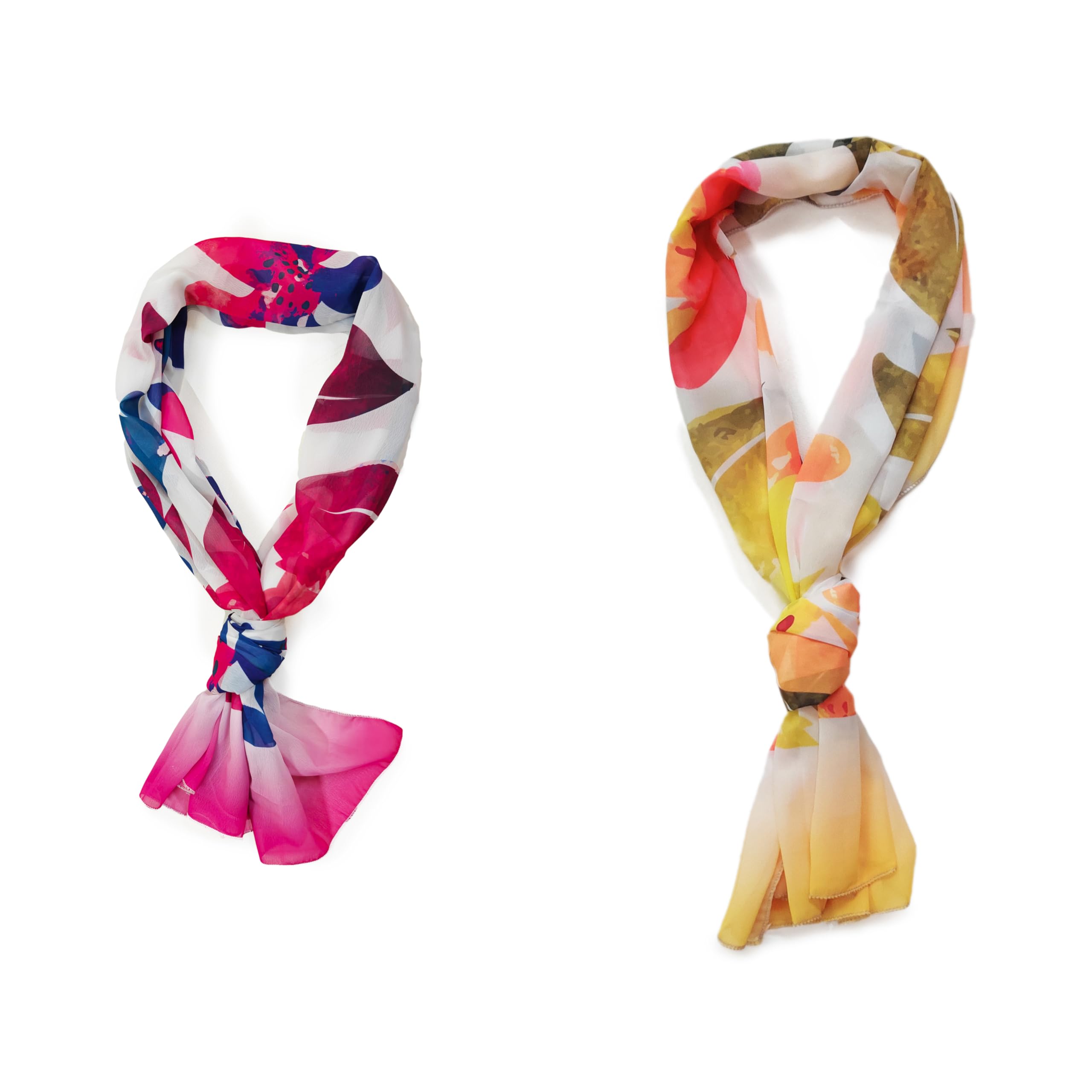 Georgette Women's Long Scarf (Blue & Pink Reverie & Summery Yellow)-image-7