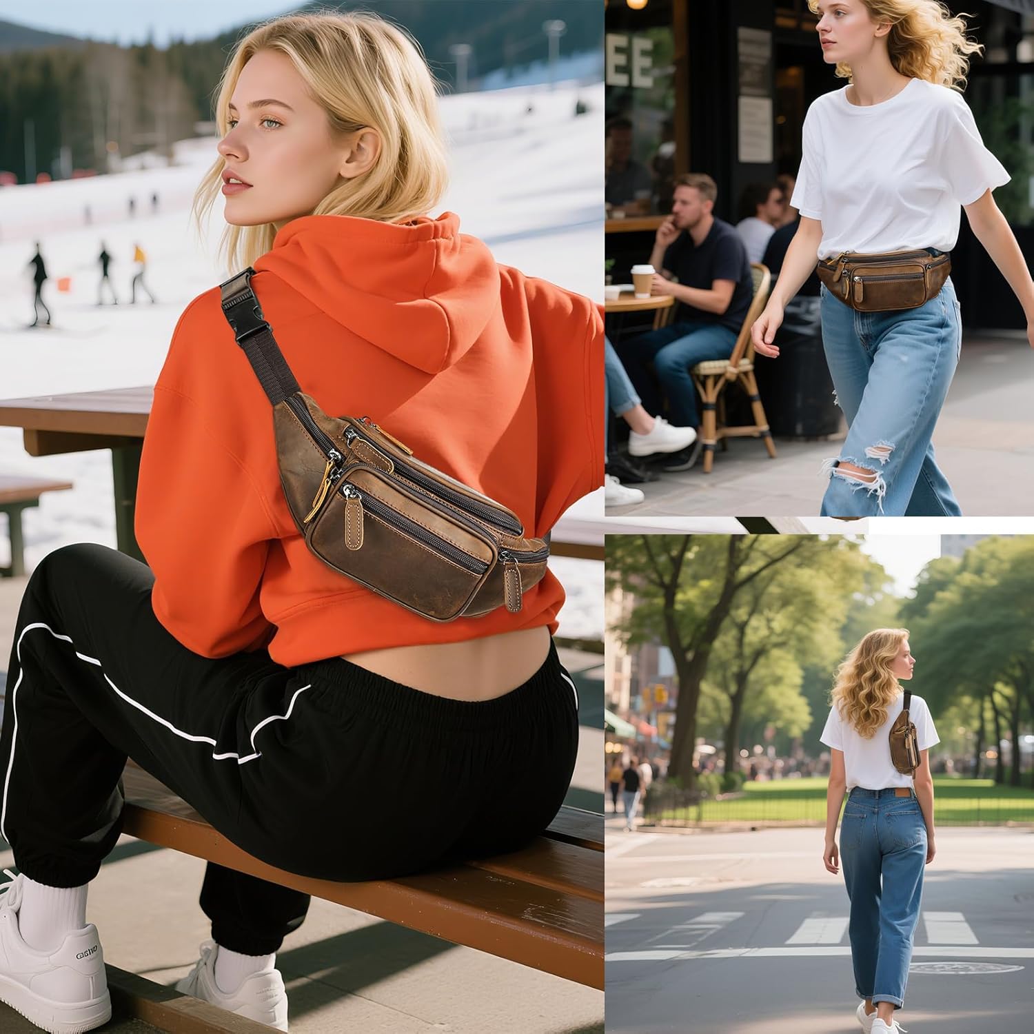 Crazy Horse Leather Mens Fanny Pack for Women Belt Bag Purse Running Waist Pack for Phone Bum Hip Bags Shoulder Crossbody Bags - Image 2