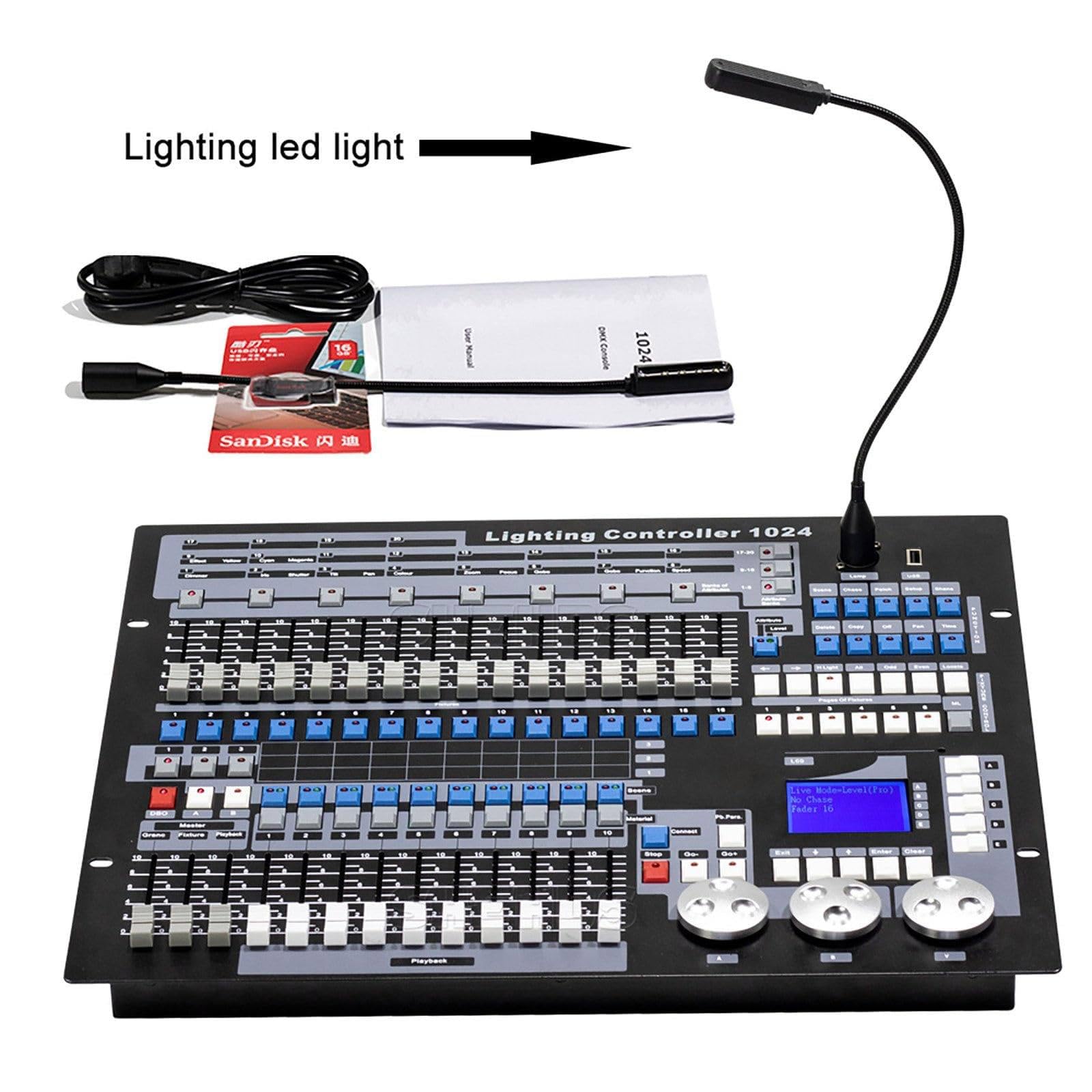 DMX-Controller, 1024-Kanal-Bühnenlichtkonsole, DMX 512 DJ-Equipment, englischer Dimmer für RGB-, CMYK-, Farb- und GOBO-Grafiken