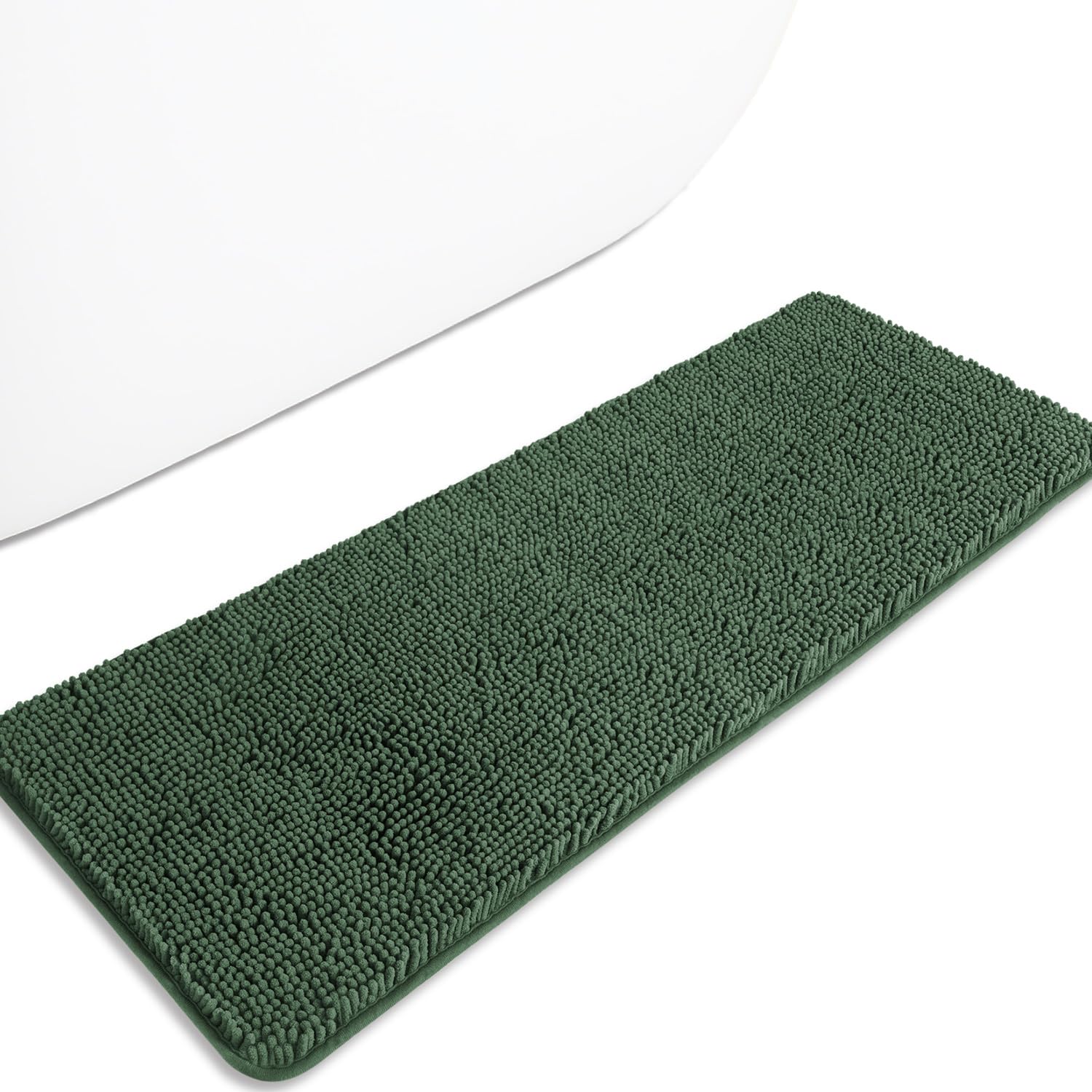 PureSwan Hunter Green 47 x 17 Bathroom Rugs – Absorbent and Washable Bath Mat, Non-Slip, Thick Soft Chenille Bath Rugs for Bathroom Floor, Shower, Sink — image 1