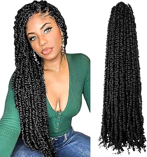 WUDAS Long Passion Twist Hair 22 Inch Pre-twisted Passion Twists Crochet Hair Natural Black Pre-looped Synthetic Crochet Braids (8 Packs,1B)
