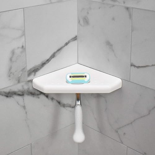 Miniatura 2 de Questech Décor - Reposapiés de ducha, montado en la pared, estante de afeitado de ducha esquinero para paredes de azulejos, organizador de ducha de