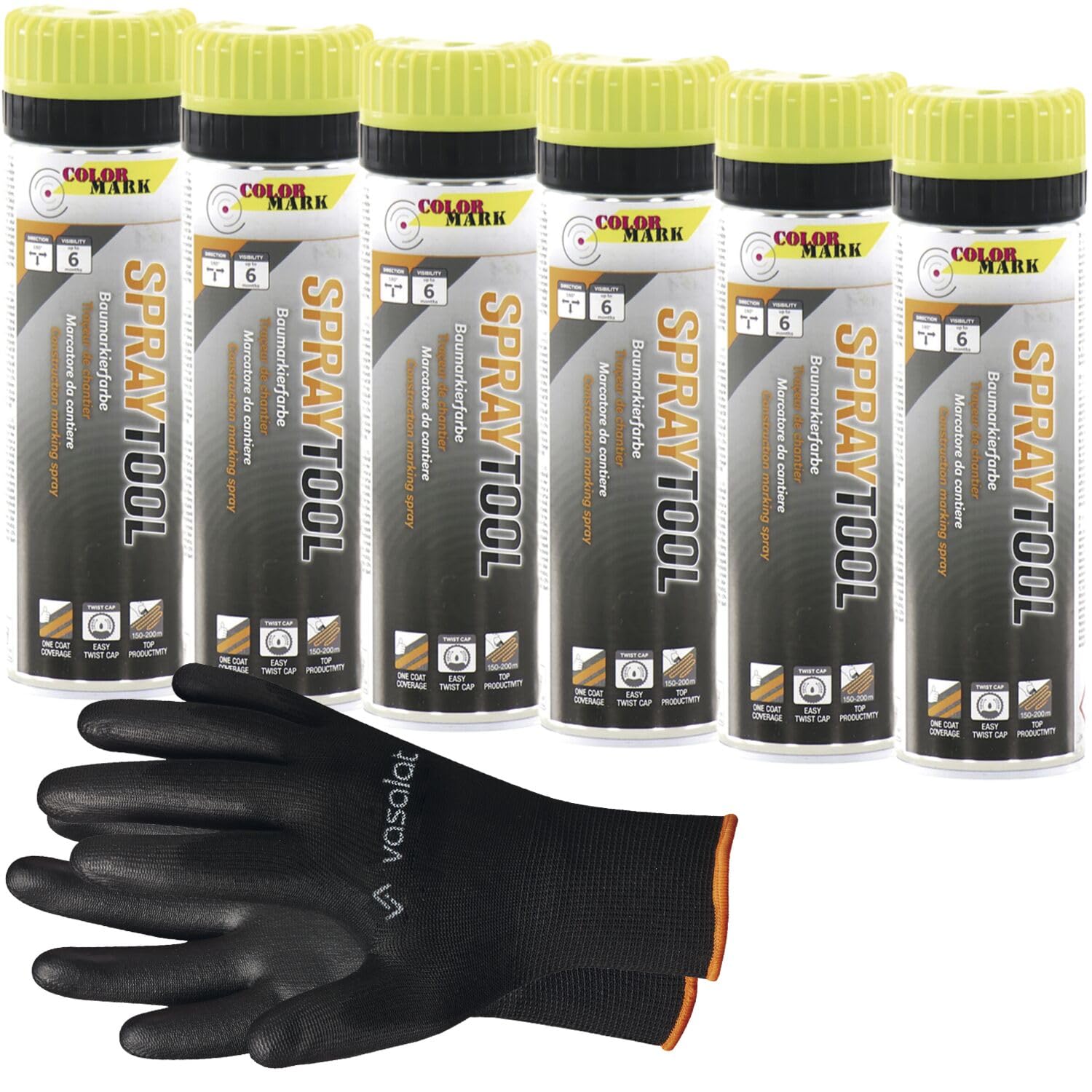 vasalat Markierungsspray Set - Markierspray Neon gelb für schnelle und saubere Markierungen, 6 Stück