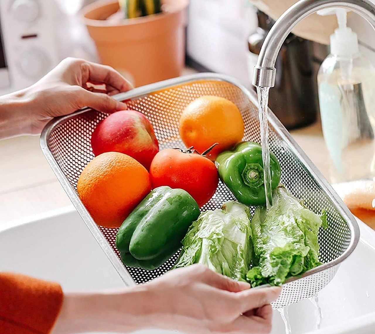 XIBO Drain Basket Steel Big Steel Big Drip Tray Kitchen Drying Stand Mesh Sink Rectangle Basket Mesh Fruits, Vegetable, Drainer Washer.-picture-18