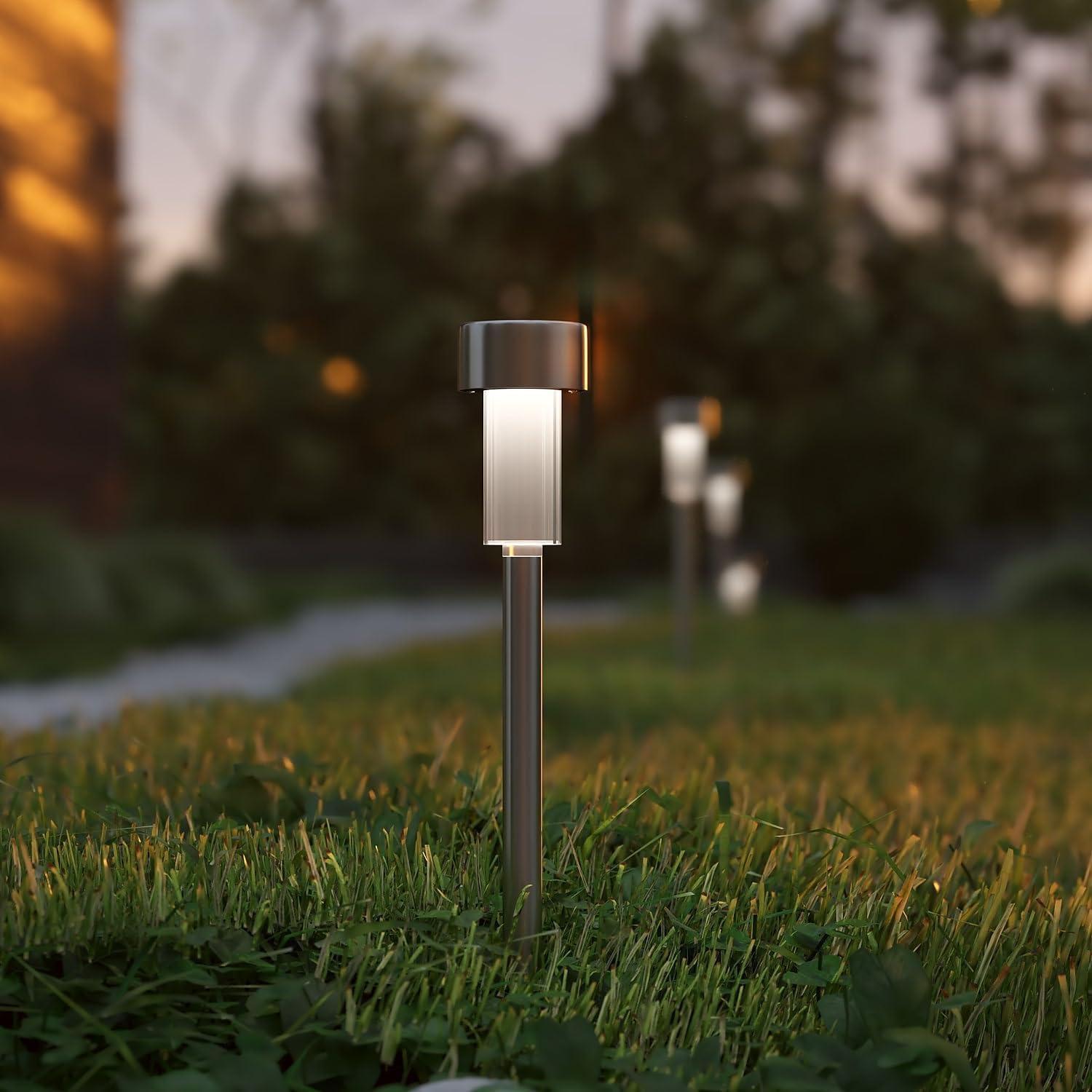 Flash Furniture Hartford 12 Pack LED Solar Lights - All-Weather Stainless Steel Outdoor Solar Powered Lights - Landscape Lighting for Pathway, Garden, & Yard
