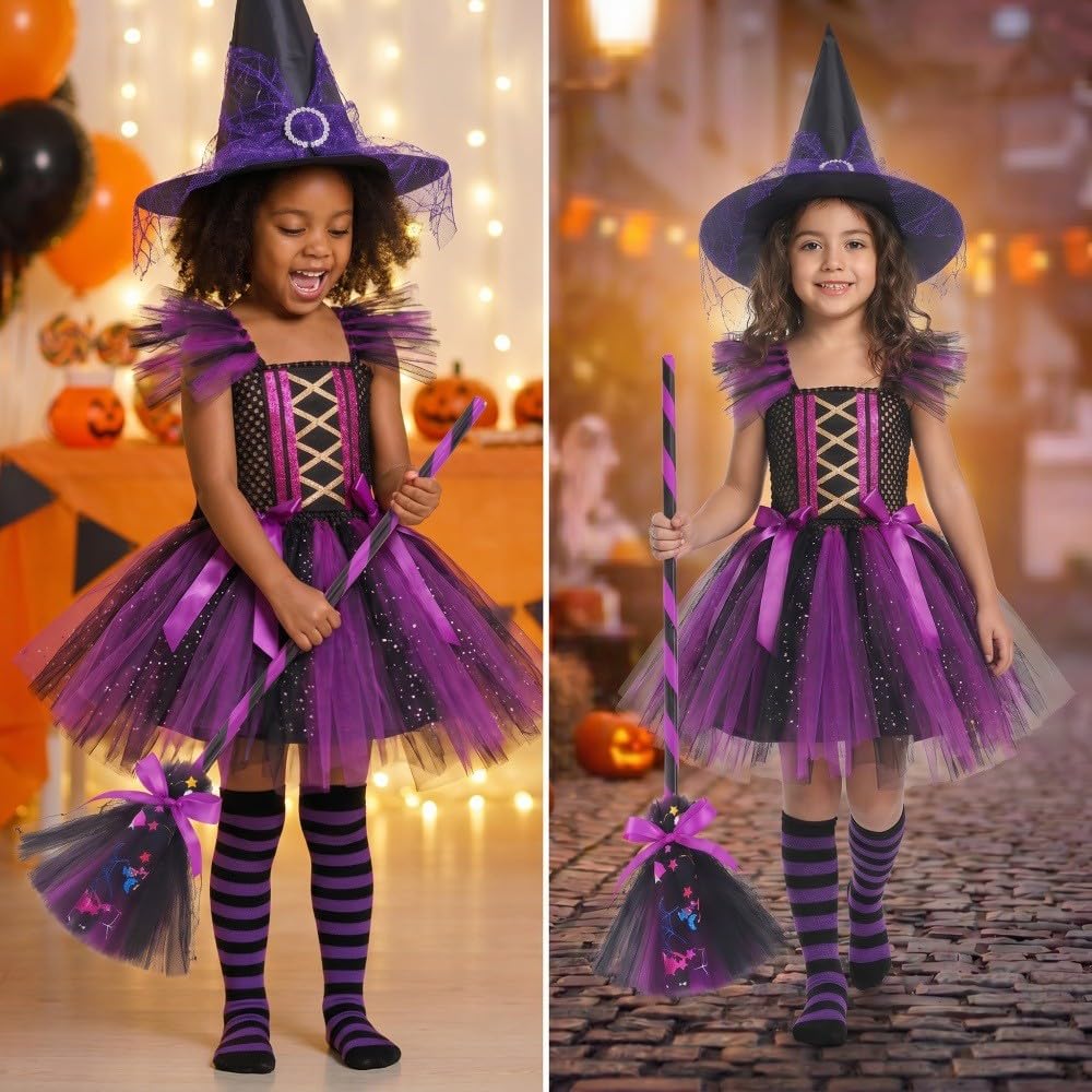 Hexenkostüm Set Für Mädchen Halloweenkostüme Für Kinder Kostüm Kinder Hexen Verkleidung Set Violett Prinzessin Kleid Faschingskostüme Karneval Kostüm Karneval Fasching Cosplay