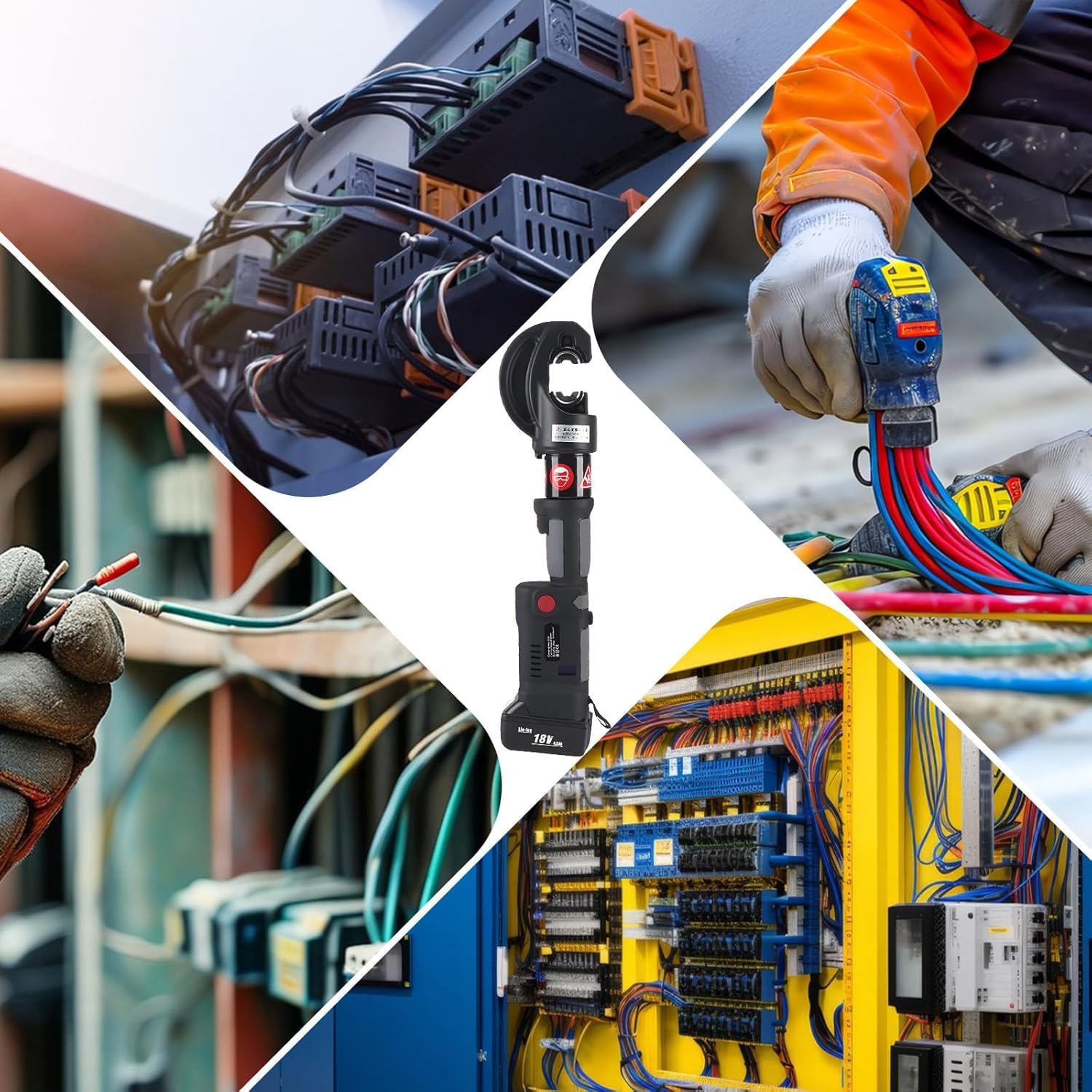 Alicates De Engaste De Terminales de Cable Inalámbricos Recargables, Herramienta de Engaste Hidráulica Eléctrica, Batería de Engastadora Hidráulica, 12 Matrices, 16-400 Mm²