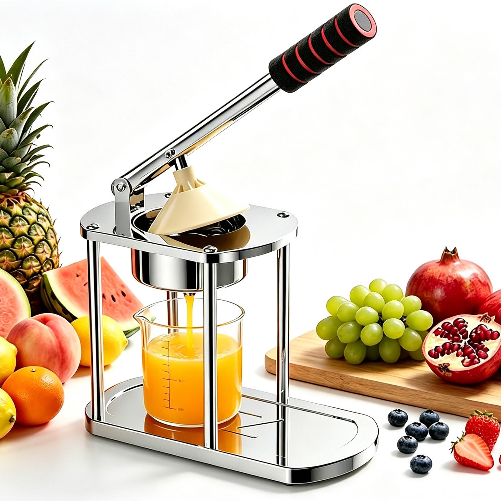 Spremiagrumi Manuale, Spremiagrumi Professionale in Acciaio Inox 304 A Pressione Manuale per Arance, Spremiagrumi A Leva Resistente con Doppia Testina di Pressione