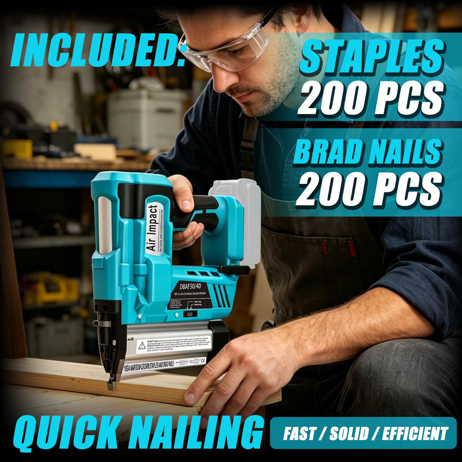 18GA 2-in-1 Nagler & Tackernagler, Cordless Brad Nailer für Makita 18V Akku (ohne Akku), Nageltiefe einstellbar, E für Sockelleisten & Möbelbau