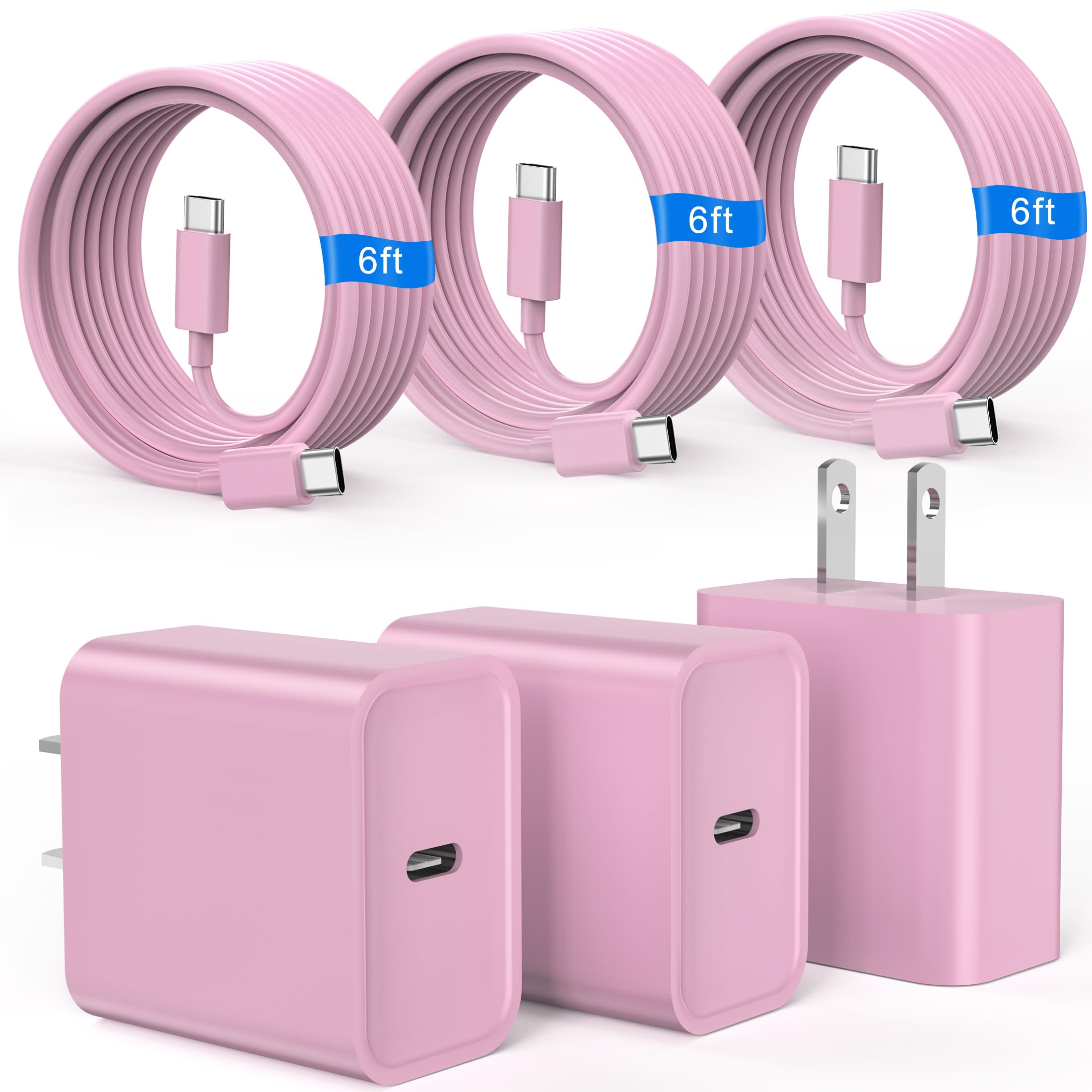 for iPhone 18 17 16 15 Charger Fast Charging USB C Charger Block 6FT Pink | Extra Long 6F…