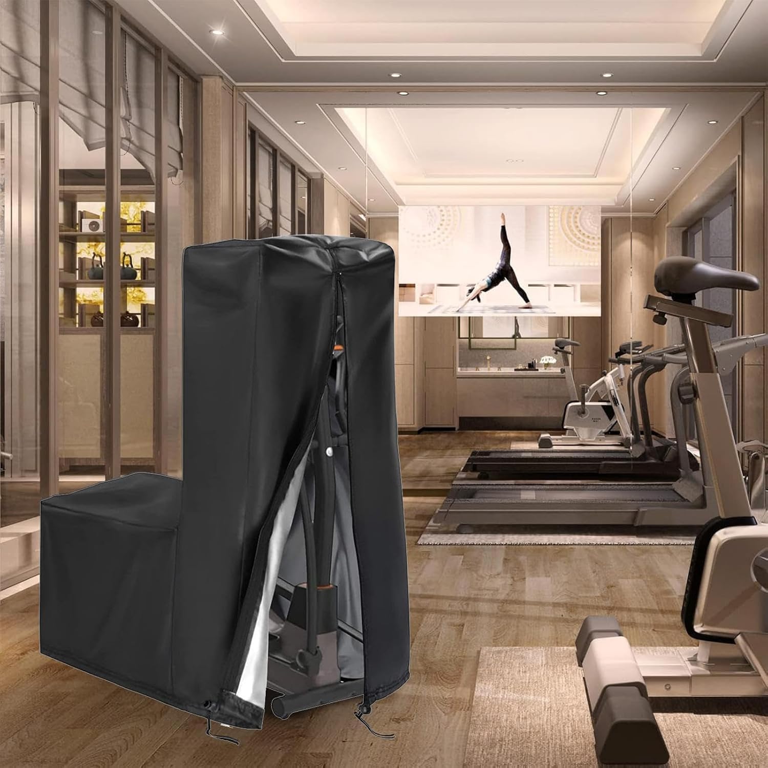 Copertura per Ellittica, Impermeabile Telo di Copri per Macchina Ellittica Casa con Cerniere, Coperture Protettiva per Ellittiche Macchina Crosstrainer con Coulisse(Size:140*64*165cm,Color:Beige)