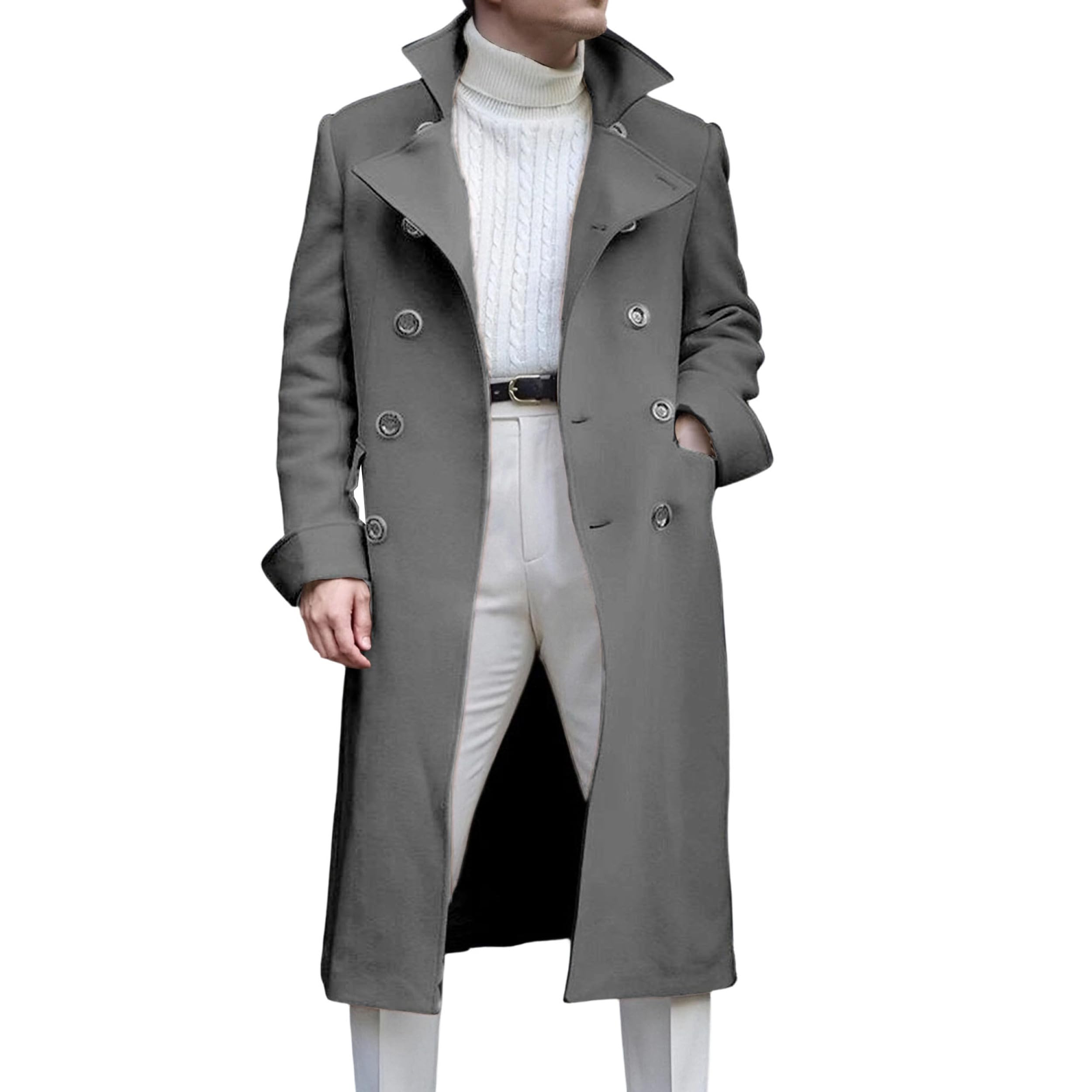 Cappotto invernale da uomo con revers a lancia, doppiopetto, lungo, trench casual in misto cotone