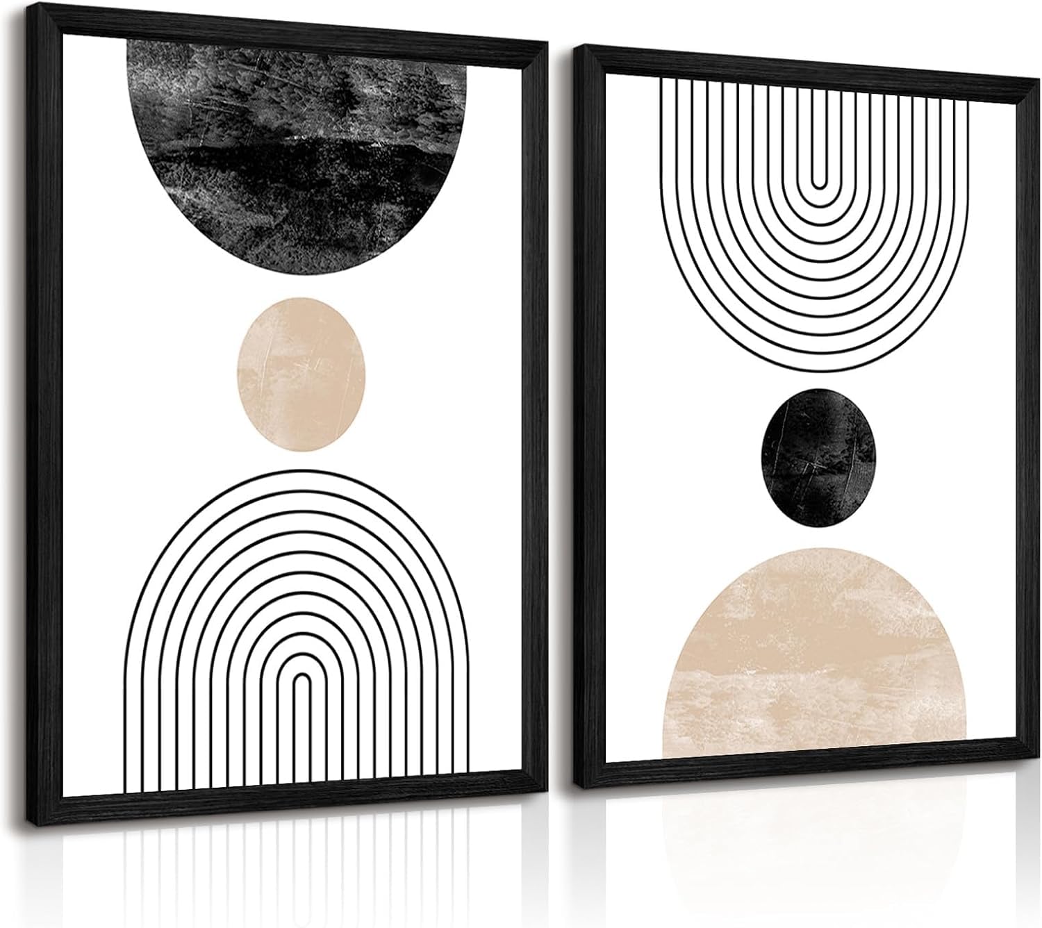 lianyibo 2Pcs Mid Century Modern Wall Art Neutral Abstract Geometric Wall Art Boho Canvas Prints Mid Century Round Wall Decor(40x60cmx2/Frameless)