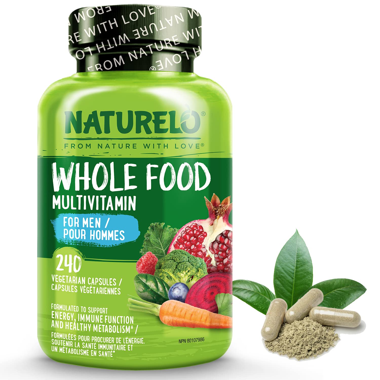 NATURELO Mens Multivitamins - Whole Food Multivitamin for Men with Vitamins, Minerals - 240 Vegetarian Capsules for Energy, Brain, Heart, Eye Health*