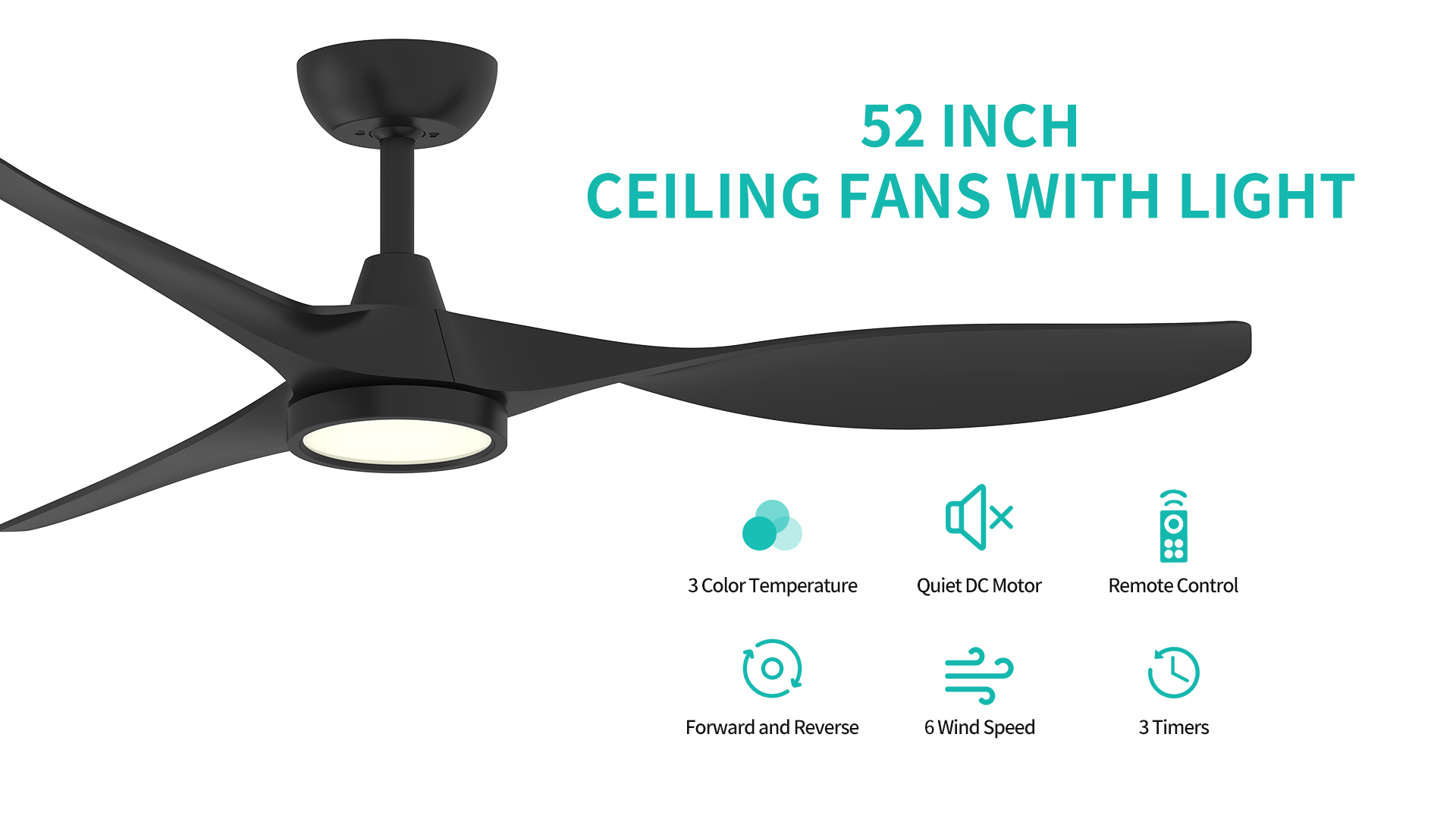 Roomratv Ceiling Fans with Lights, 52 Inch Ceiling Fan with