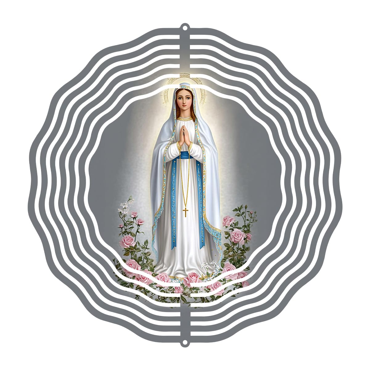 Virgin Mary Prayer Wind Spinner, Metal Wind Spinners Outdoor Indoor, Virgin Mary Cross Hanging Garden Decor for Outside, Stainless Wind Spinners for Yard and Garden 10 inch 3D (25.76X25 CM)
