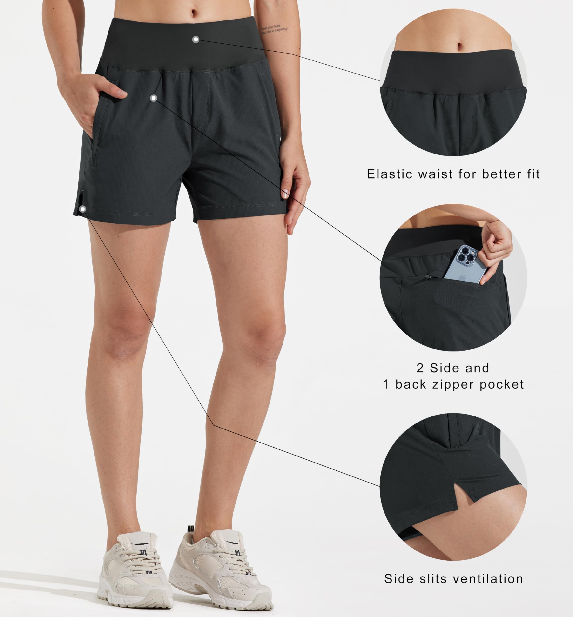 Libin Pantalones cortos de senderismo para mujer, 4 pulgadas, pantalones cortos de senderismo, pantalones cortos para exterior, pantalones cortos para correr, elásticos, de secado rápido, para verano,