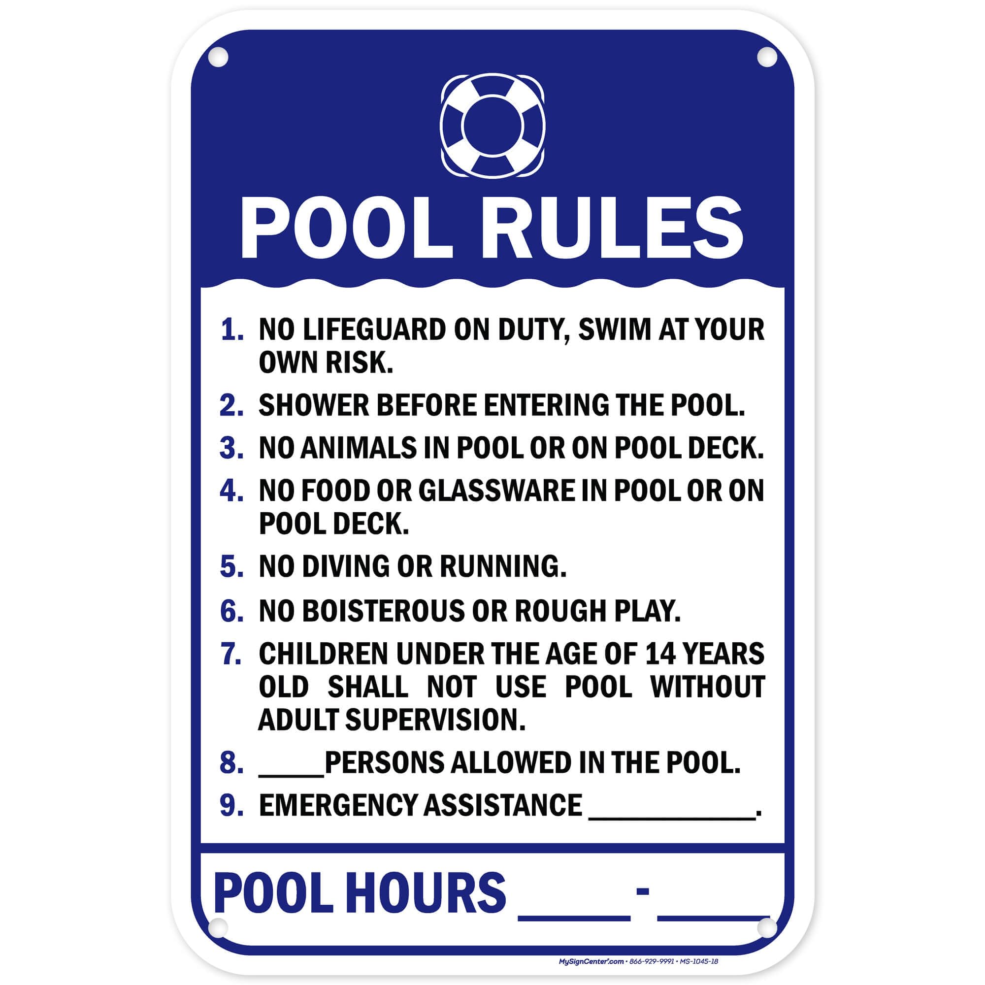 Pool Rules Sign - 18"x24" HDPE Plastic, Weatherproof, Made In USA By My Sign Center