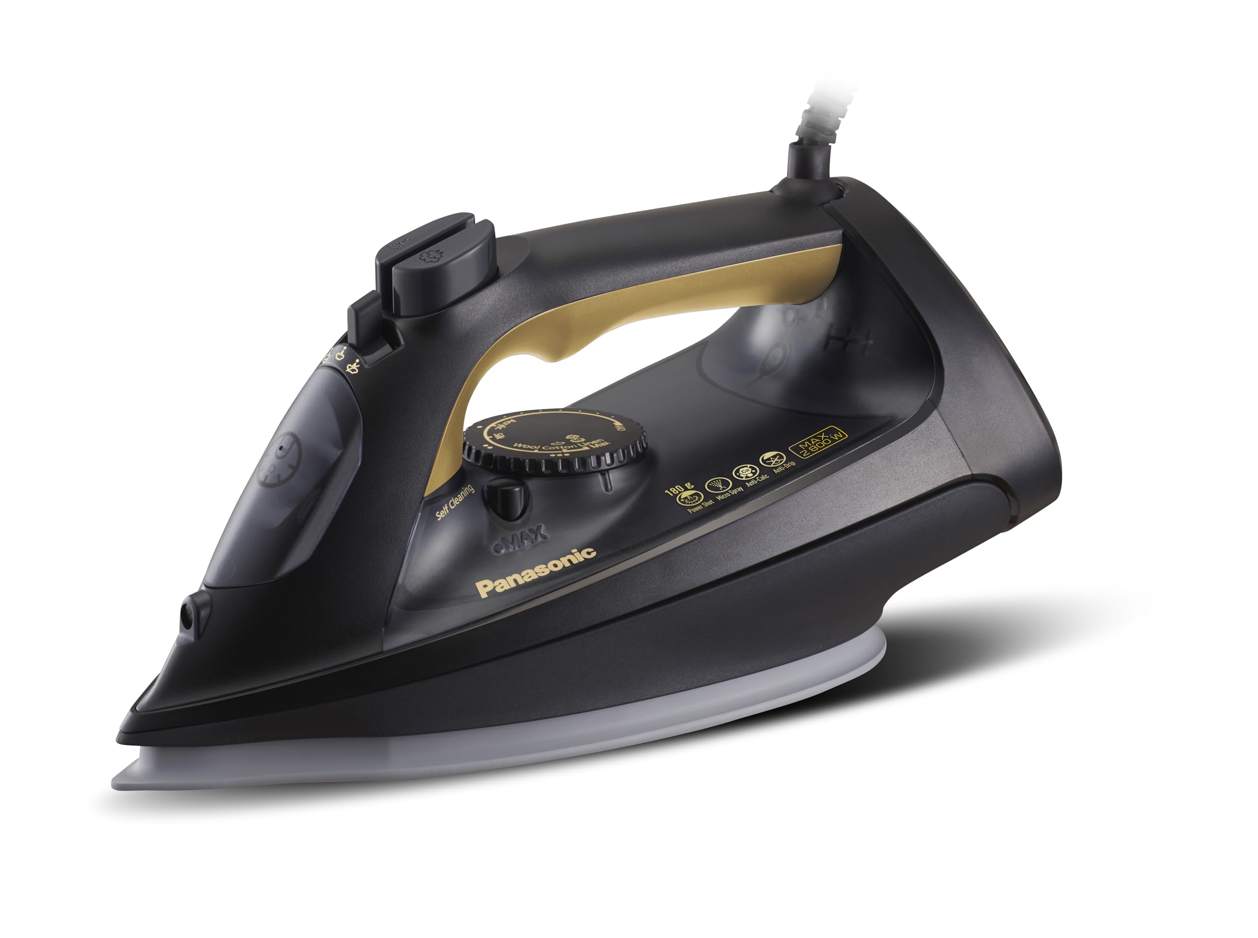 Panasonic 2800W Steam iron,40g/min Continous Steam, 180g/min powerful steam, Ceramic Soleplate, Anti-Drip, 300 ml Water Tank, Anti calc capsule,360 degree rotating cord,Made in Japan-NI-JU900KTH
