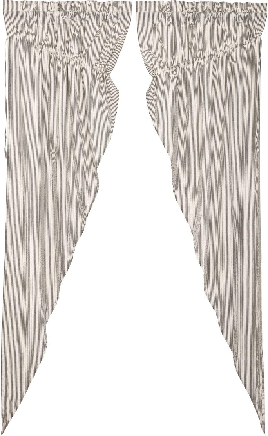 VHC Brands Hatteras Seersucker Ticking Striped Cotton Americana Curtains Rod Pocket Drawstring Ties Prairie Panel Pair, 84x36x18, Denim Blue