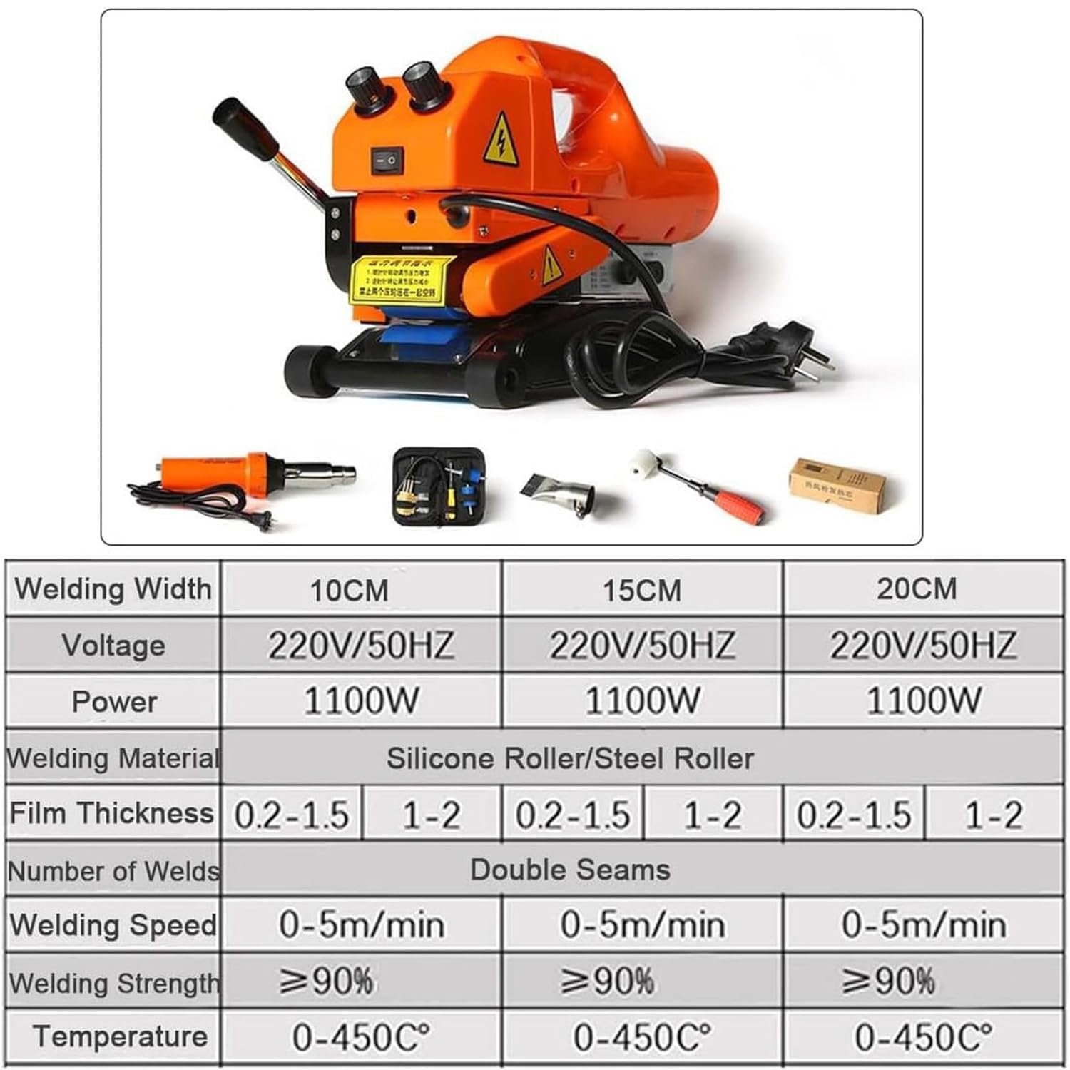 Zgrzewarka klinowa z tworzywa sztucznego, 1100 W, spawarka wspinaczkowa do uszczelniania podszewki geowłókniny, narzędzie do warstwy z tworzywa sztucznego PE, PVC, EVA, ze stalowym wałkiem 10 cm