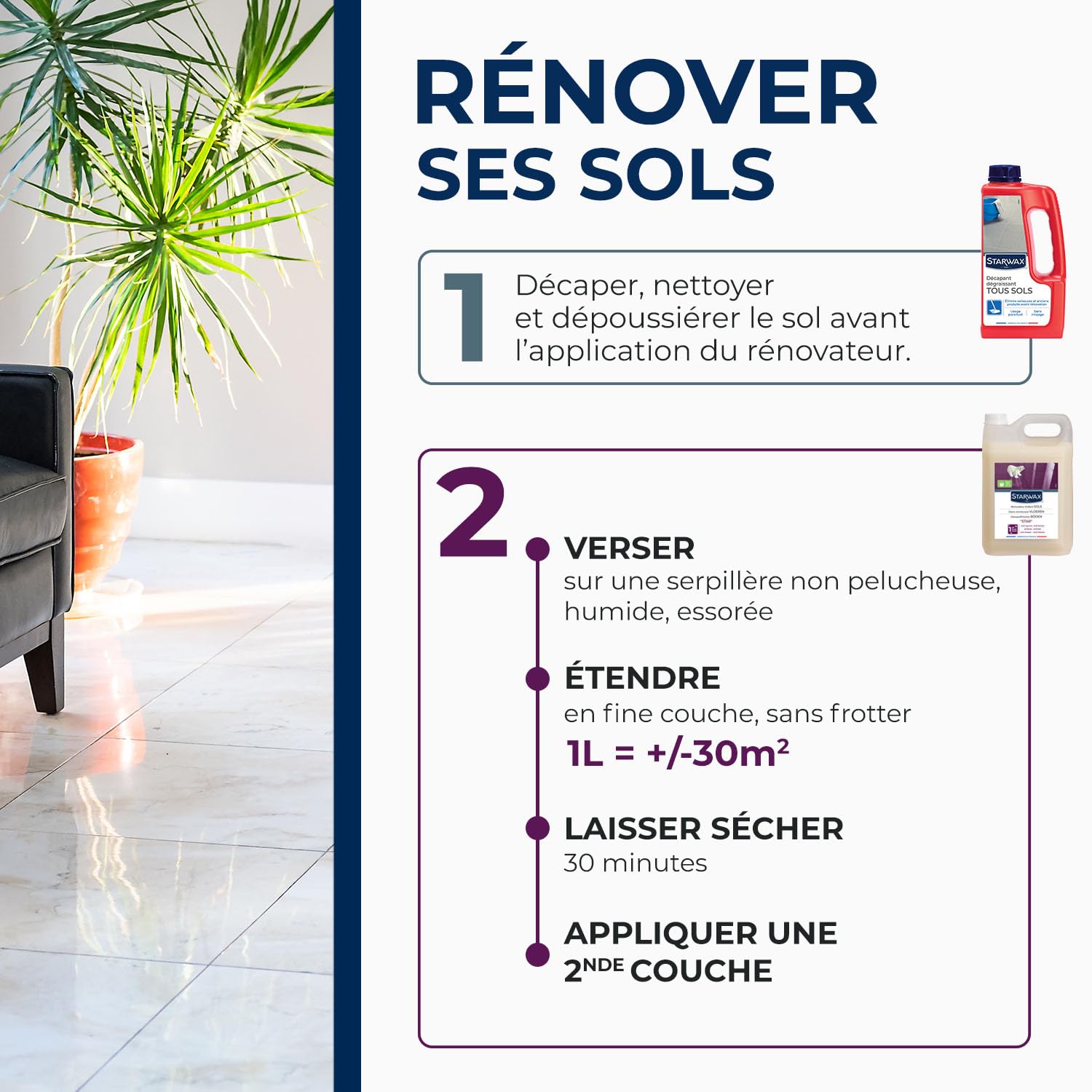 STARWAX Rénovateur Brillant Star pour sols intérieurs 5L | Ravive et protège carrelage PVC parquet stratifié tomettes et marbres, brillance longue durée jusqu'à 1 an, rendement 30m²/L