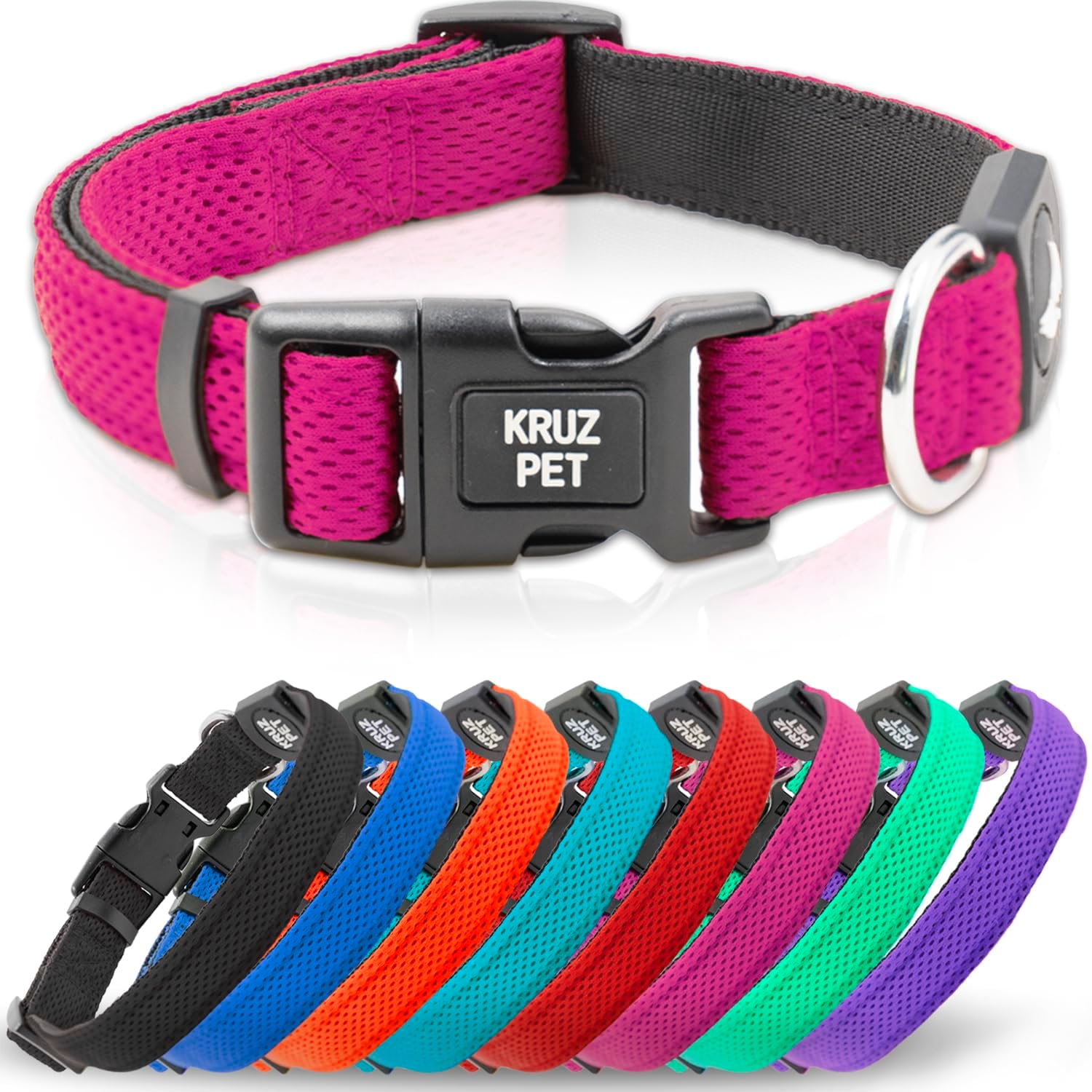 KRUZ PET Original Heavy-Duty Adjustable Dog Collar - Ultra Soft Padding, Lifetime Durability, Comfortable Collar for Large, Medium, and Small Dog Breeds (Pink/Small)