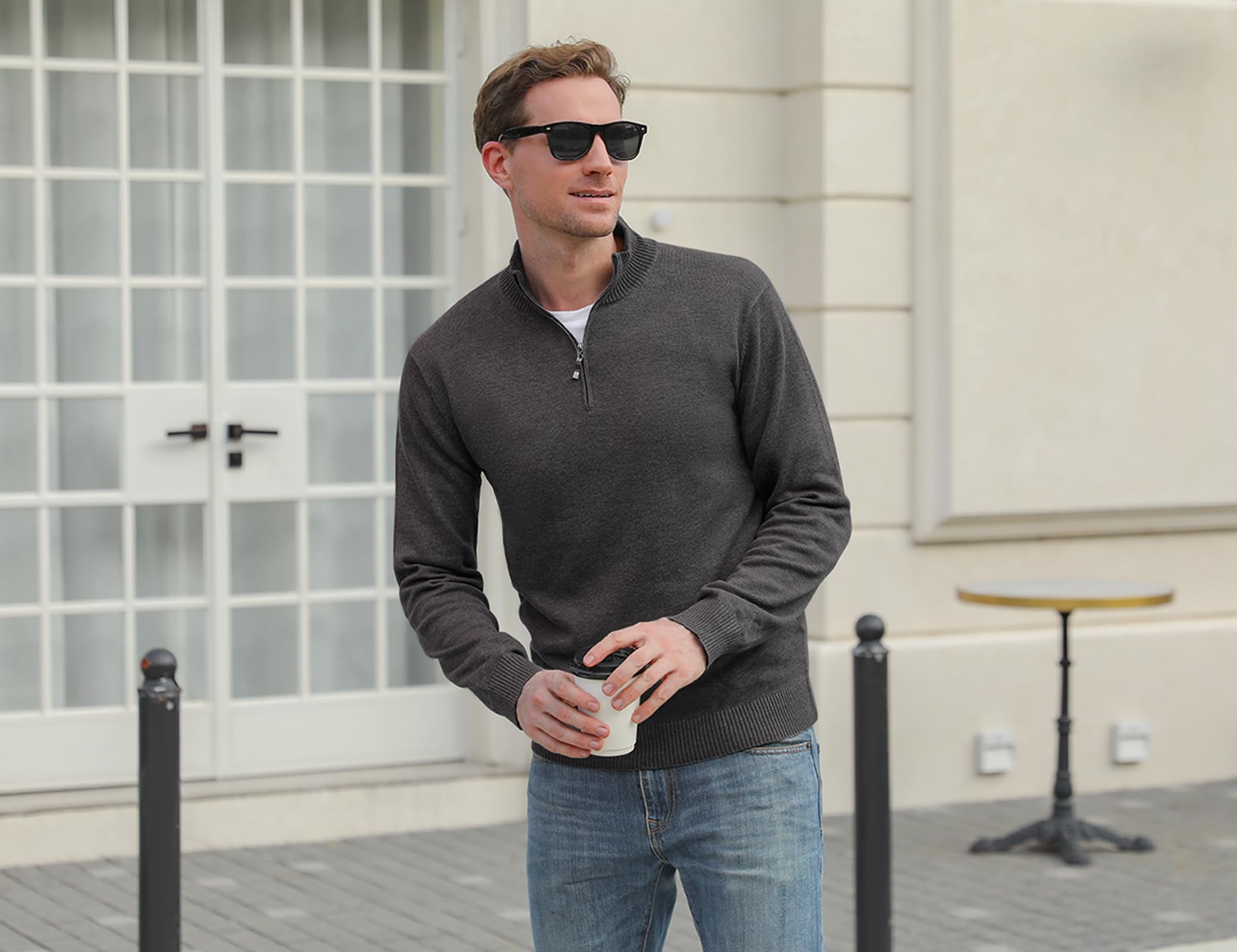 iClosam Maglione Uomo Invernali Collo Alto con Zip Pullover Giacca in Maglia Maglione Pullover Invernale Tenere Caldo
