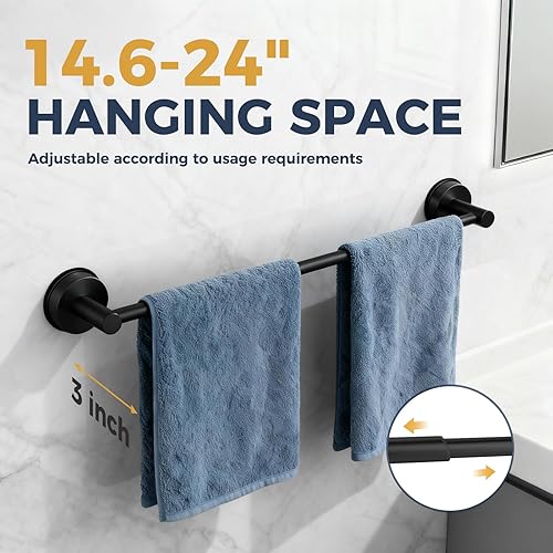 Miniatura 2 de Toalleros de 14.6 a 24 pulgadas para baño, barra de toalla ajustable con ventosa para pared de baño, soporte de toalla de baño de acero inoxidable