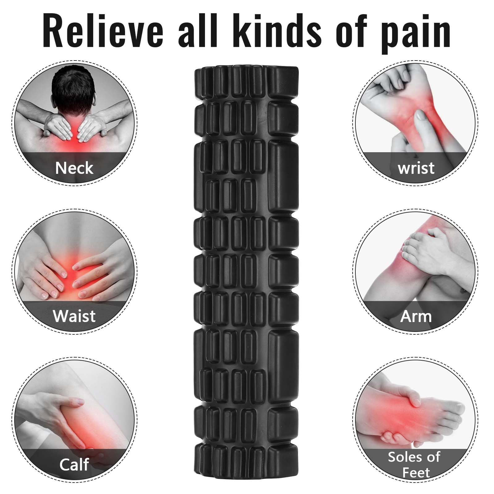 Foam Roller, Rullo Massaggio Muscolare per Alleviare le Tensioni Muscolari e il Sollievo Dalla Pressione Nella Schiena, sulla Colonna Vertebrale e sulle Gambe, Rivitalizza il Tuo Corpo30×8cm (Nero)
