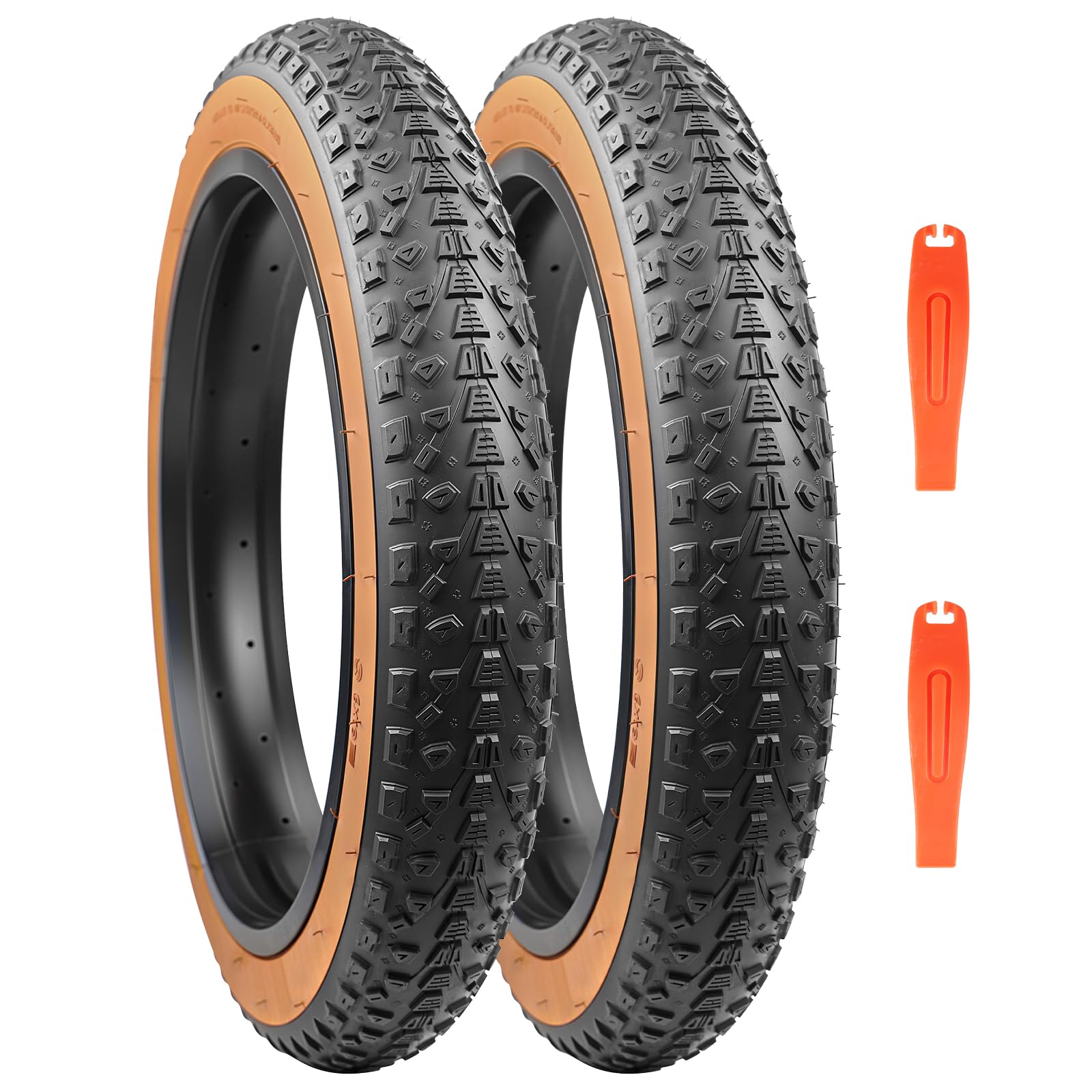 MEGHNA 16/20/26 x 3.0 Inch E-Bike Tyres Bicycle Coats Compatible 76-305/76-406/76-559 MTB/Fat Tires/Snow & Electric Bike (Brown Side Wall (Only 2 x Tyres + 2 x Tyre Levers, Without Tubes), 20 x 3.0