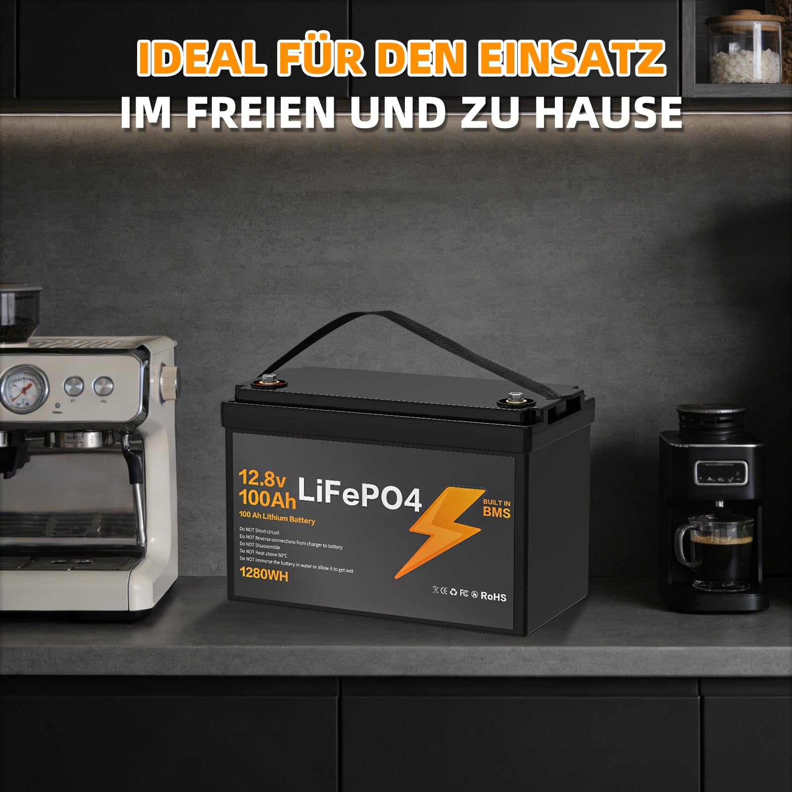 12V 100Ah LiFePO4 Batterie, BMS Integrado, 15000 Ciclos de Descarga Profunda Diseño ligero, Hogar Acampadas Autocaravanas Sistemas Solares Embarcaciones.