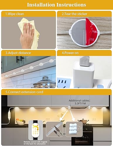 Miniatura 4 de Daymeet Luces LED de armario, luces regulables debajo del gabinete para cocina, luces LED súper brillantes multicolor para debajo del mostrador,