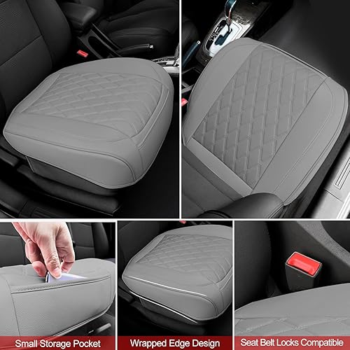 Miniatura 20 de Paquete de 2 fundas de cuero para asiento delantero de automóvil, antideslizantes y de envoltura completa, protectores de asiento de automóvil