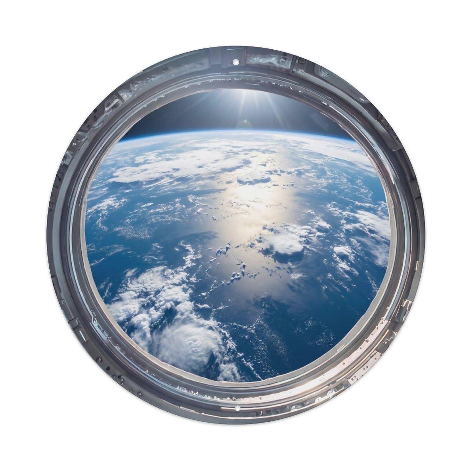 Blue Earth Ocean from Space Station Porthole View Metal Tin Sign
