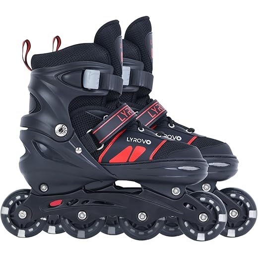 Lyrovo Adjustable Inline Skate for Adults and Kids Lightweight Skates with Smooth Gel Wheels with Protection Kit