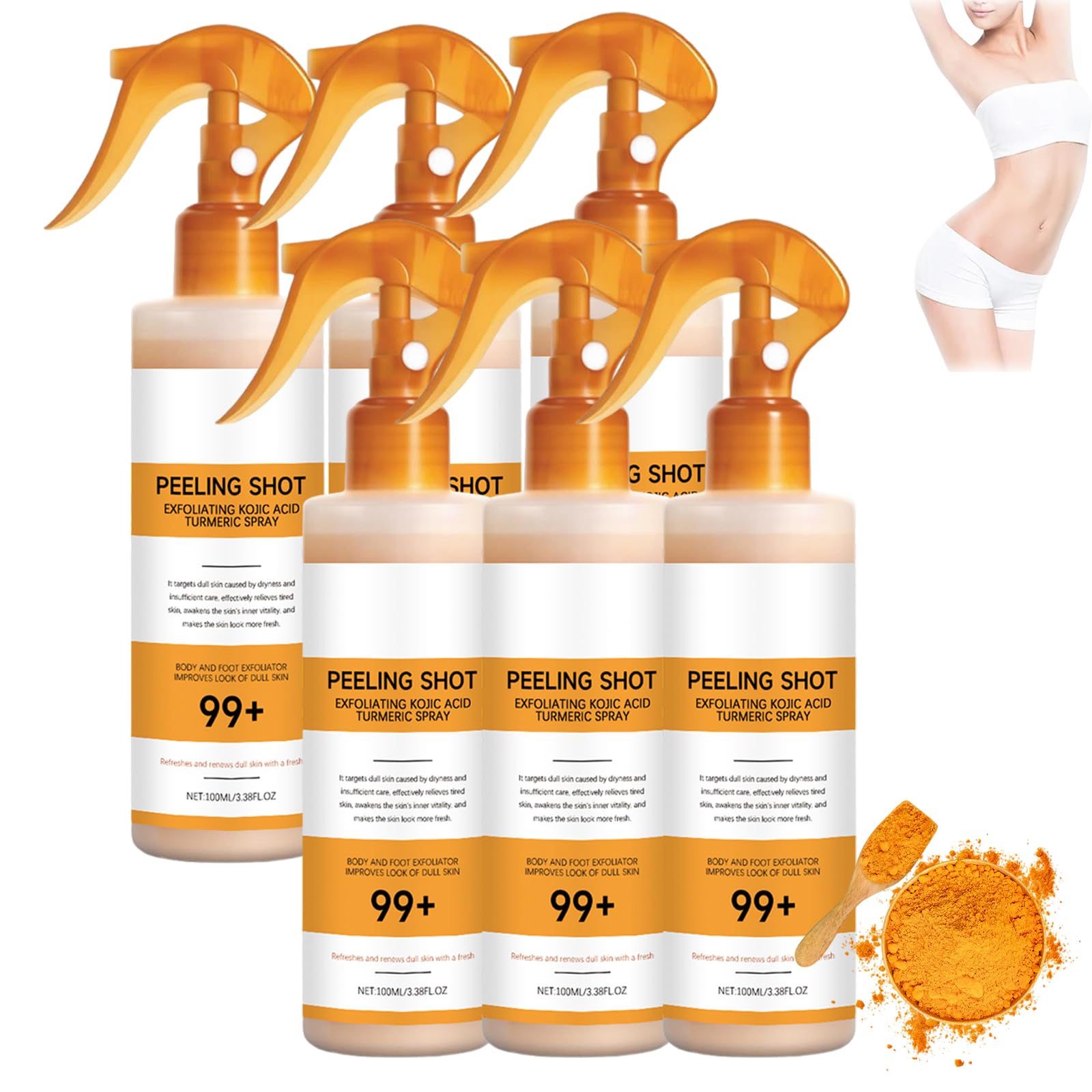 Spray per il corpo di curcuma con cheratina, soluzione esfoliante, spray per il corpo, migliora la struttura della pelle ruvida, per pelle liscia, delicata e naturale (6 pezzi)