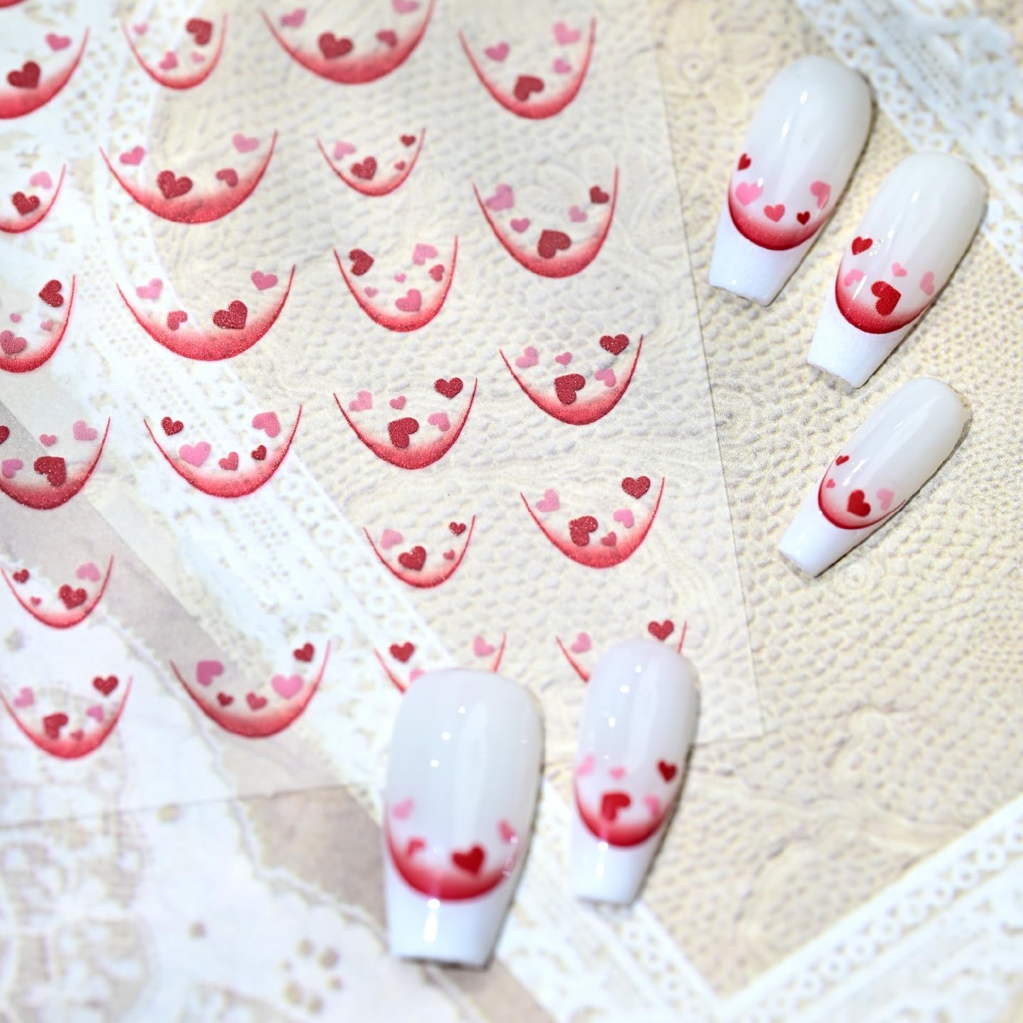 1 Sheet White French Tips Pearls Nail Art Stickers 5D Embossed Romantic Nail Stickers Line Nail Decals Design Nail Accessories French Line Manicure Supply for Women Valentines Day Nail Art Decoration