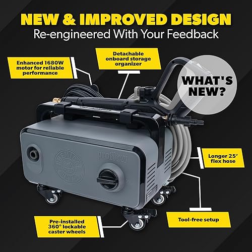 Miniatura 4 de Chemical Guys Lavadora a presión eléctrica PM2000 PRO - 2030 PSI, 1.77 GPM, manguera flexible de 25 pies, diseño compacto, ruedas de 360, conexiones