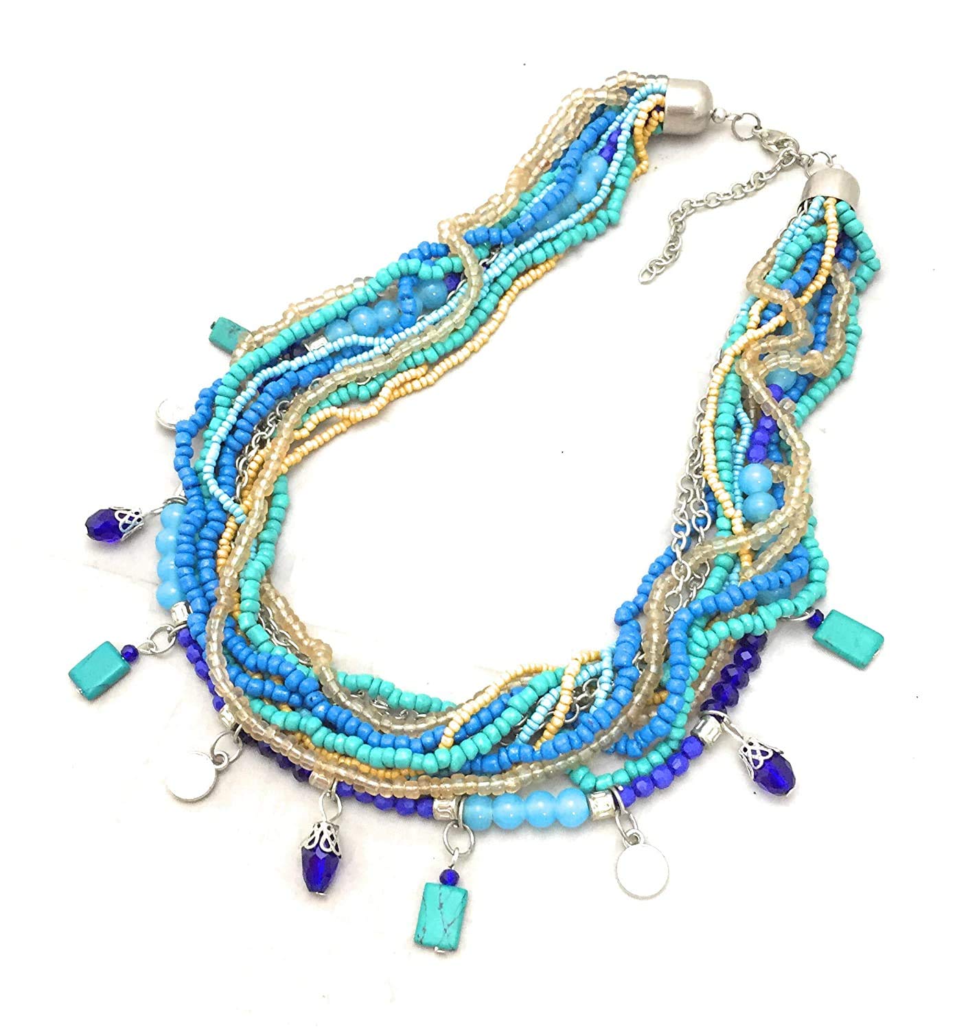 ISHVAKU Turquoise Beaded Multistrand Statement Necklace For Women And Girls (Blue Turquoise) (B08VJ4LXHR) Amazon Price History, Amazon Price Tracker