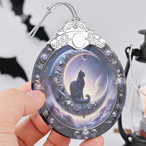 Miniatura 5 de Adornos navideños de vitrales - Decoraciones de árbol - Ideas de intercambio de regalos - Diseño de gato negro de bruja