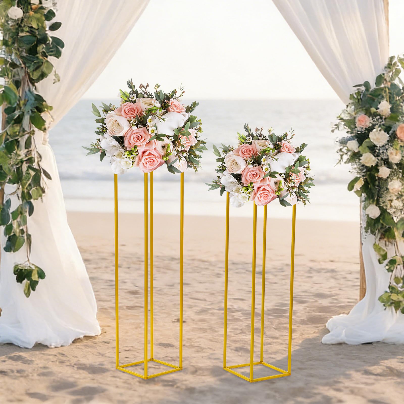 Decorazioni per matrimoni, centrotavola dorata, 2 pezzi, 80 e 100 cm, vaso oro per matrimoni, centrotavola in metallo, per decorare la tavola, feste, matrimoni, soggiorno, decorazione