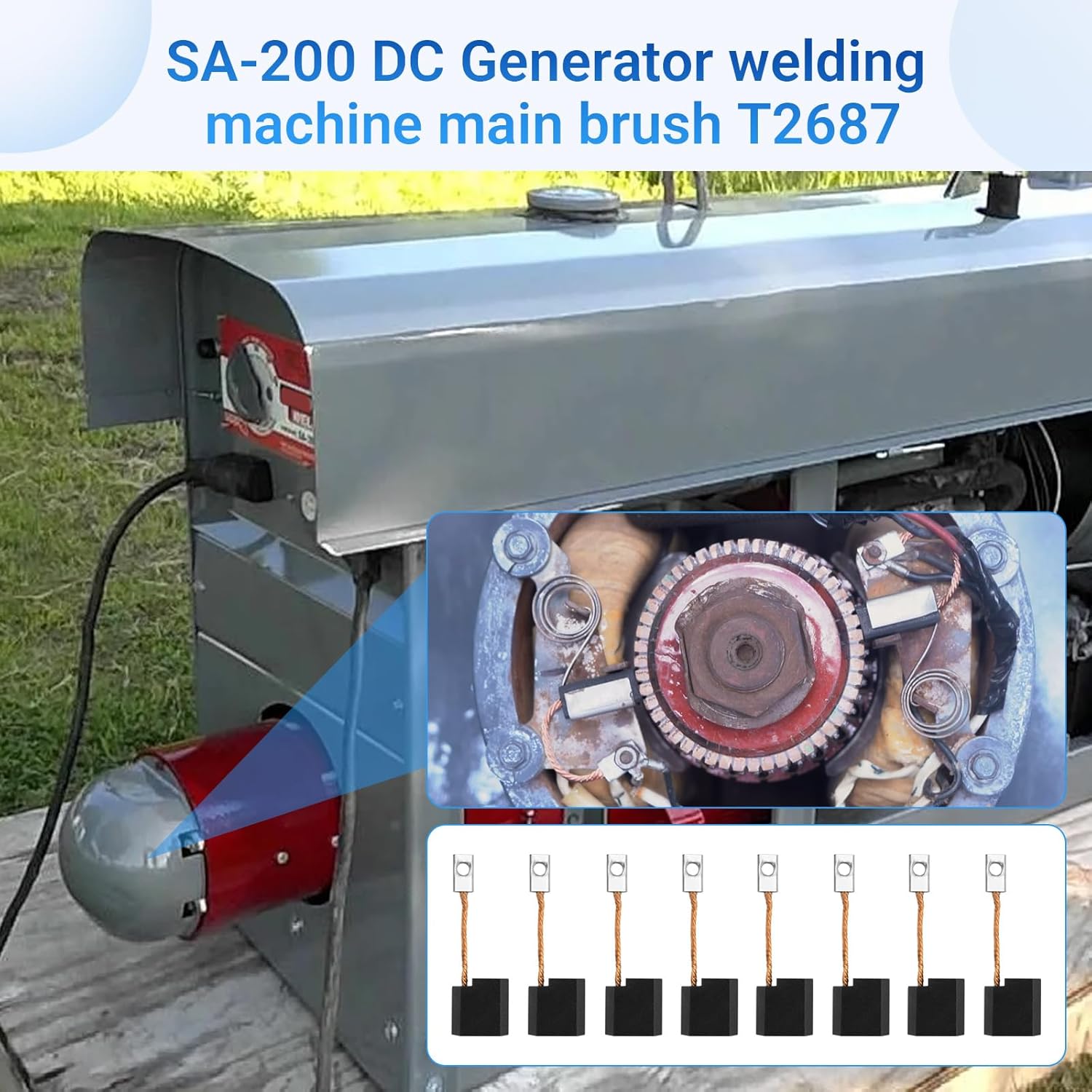 (Set of 8) T2687 Main Brush for Lincoln Welder SA-200 SA-250 CLASSIC I II III 200D 300D Redface Black face Short Hood