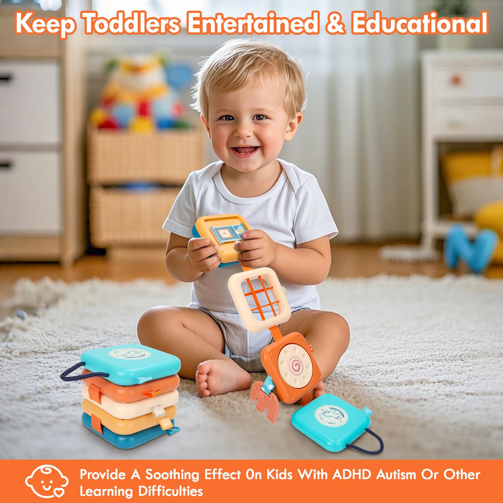 Busy Board for 1 Year Old, Montessori Toys for 1 2 Year Old Boy Girl Birthday Gifts, 8 in1 Travel Sensory Toys for Toddlers 1-3 Fine Motor Learning Baby Toy 12-18 Months, Toddler Stocking Stuffers