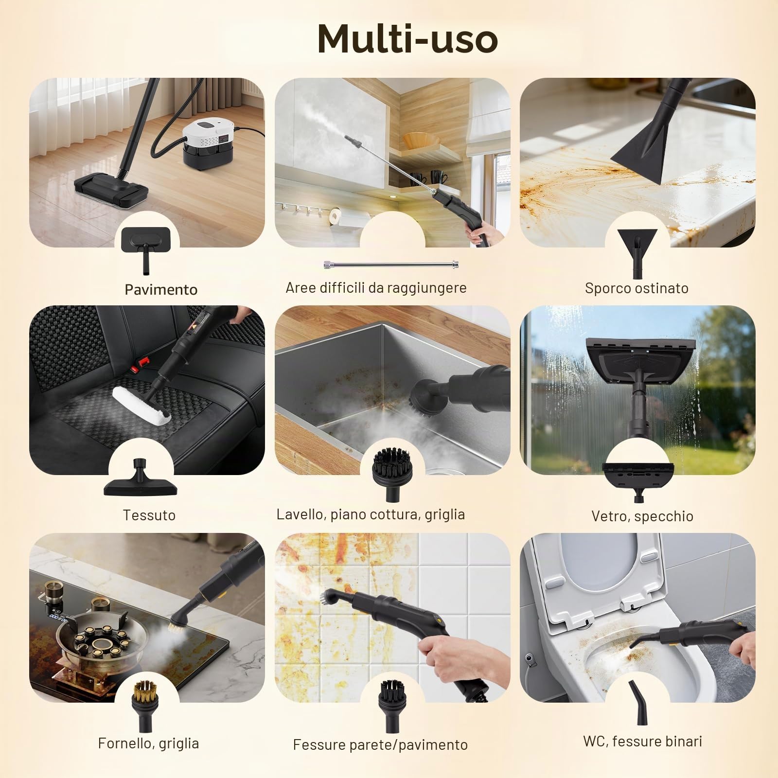 Pulire a Vapore,2500W Pulizia a Vapore Portatile con 19 Accessori,1600 ML di Serbatoio Dell'acqua,105 °C Vaporetto Portatile di Mobili Lmbottiti per Mobili da Cucina, Bagno, Auto, Pavimento, Divano