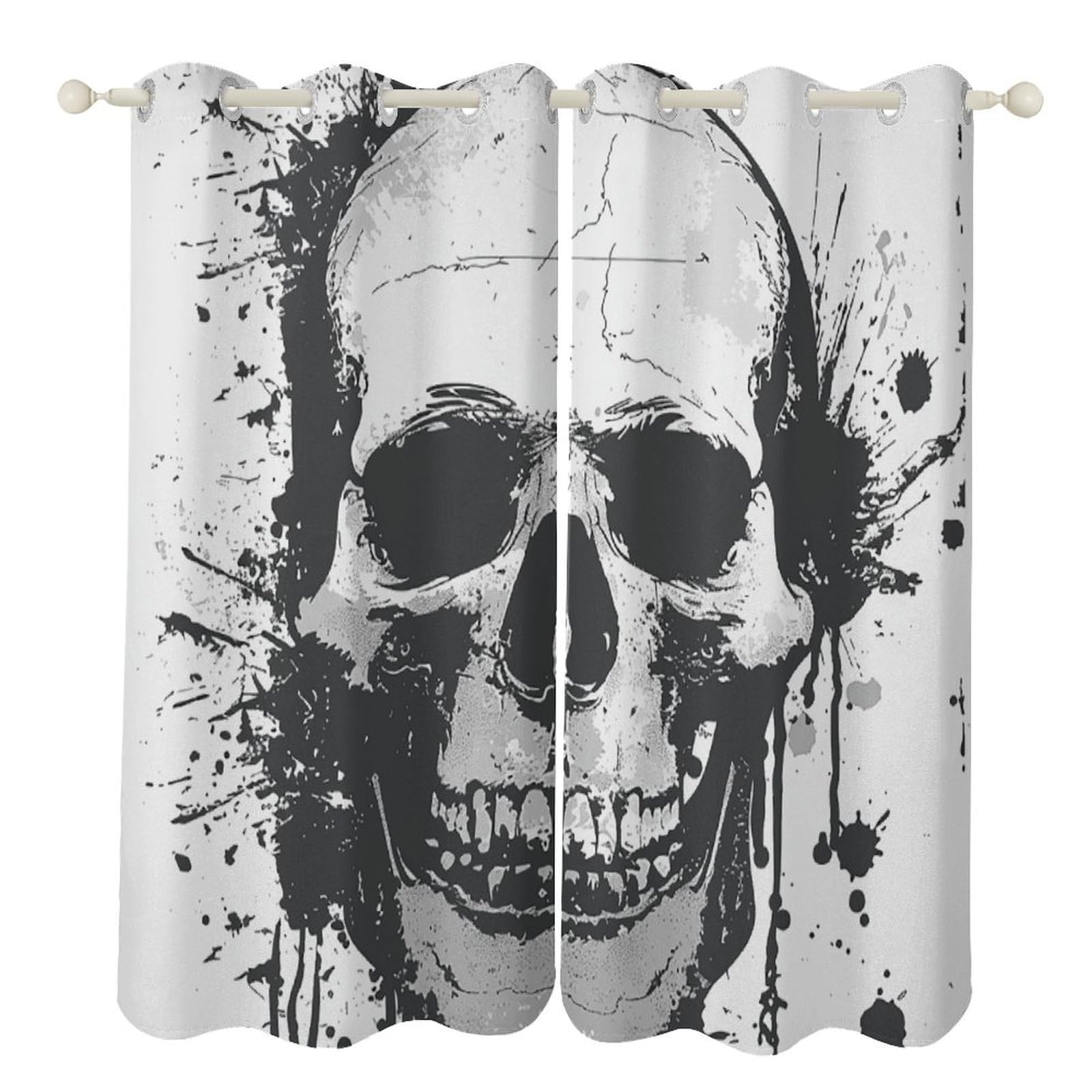 Rideaux de salon tête de mort de 132x182 cm avec isolation thermique pour fenêtre de cuisine