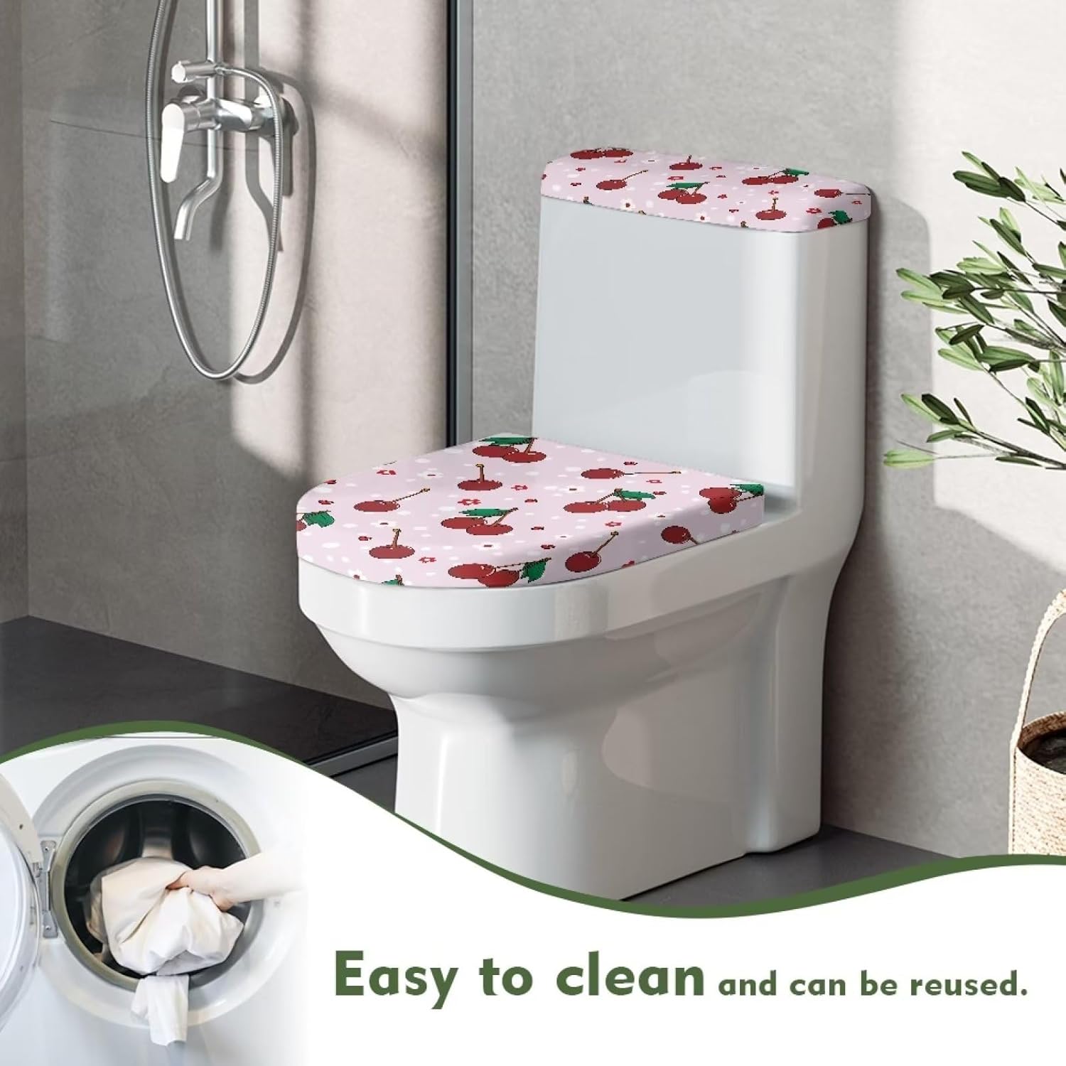 Cherry Toilet Tank Cover Set for Bathroom,Toilet Seat Pad Replacement Bathroom Decorations for Home Toilet Lid Covers Washable Topper Tank Protective Cover