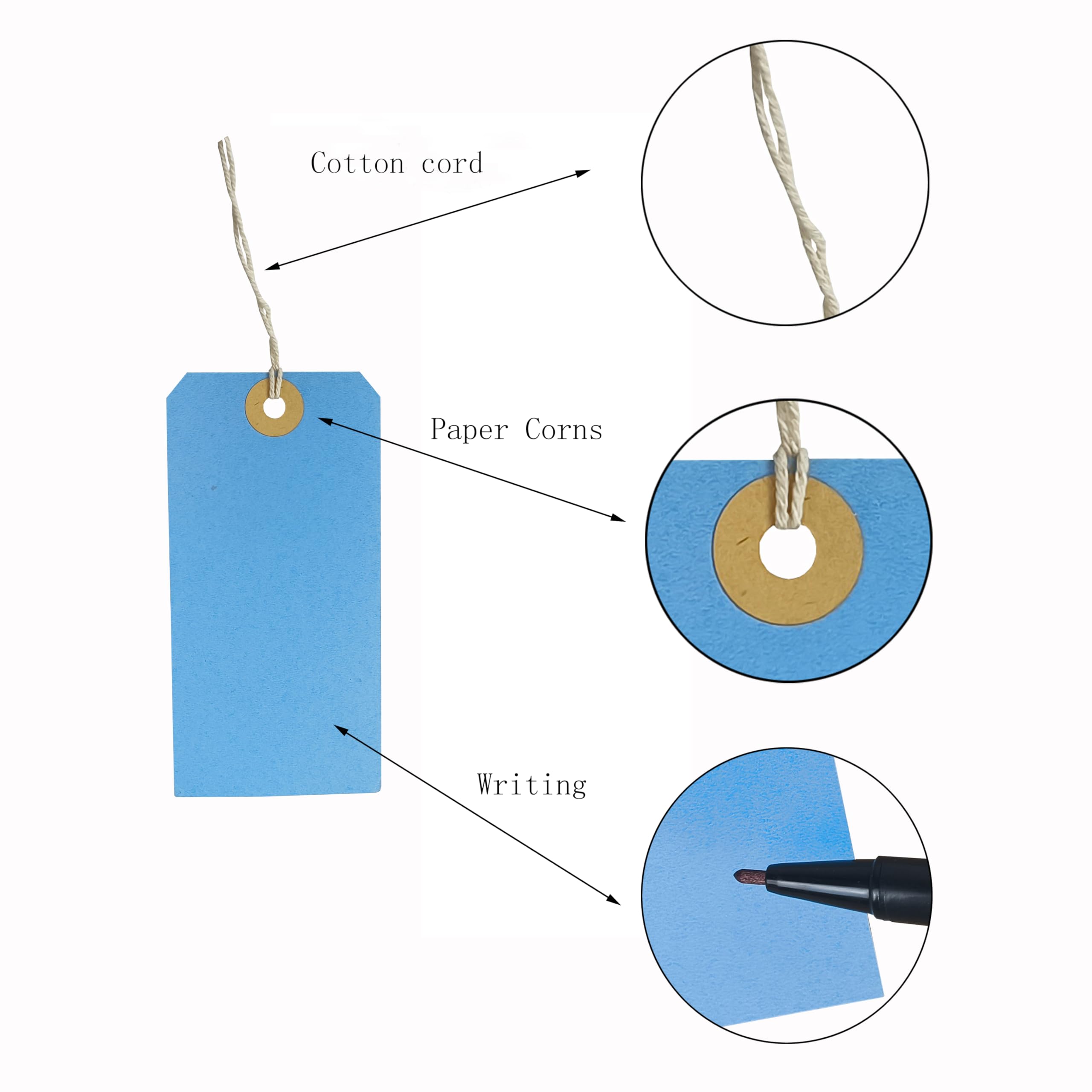 XLS-100 Pcs Manila Shipping Tags Blank with Wire Inventory Tags Blue Luggage Paper Tag Hang Tags with String Cotton Strung Cardstock Paper Tags for Home Pricing Marker Classification