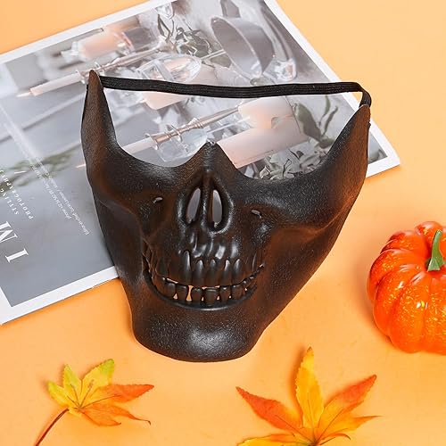 Miniatura 5 de Yookat Juego de 4 máscaras de esqueleto de Halloween, máscaras de calavera de media cara para fiesta de máscaras